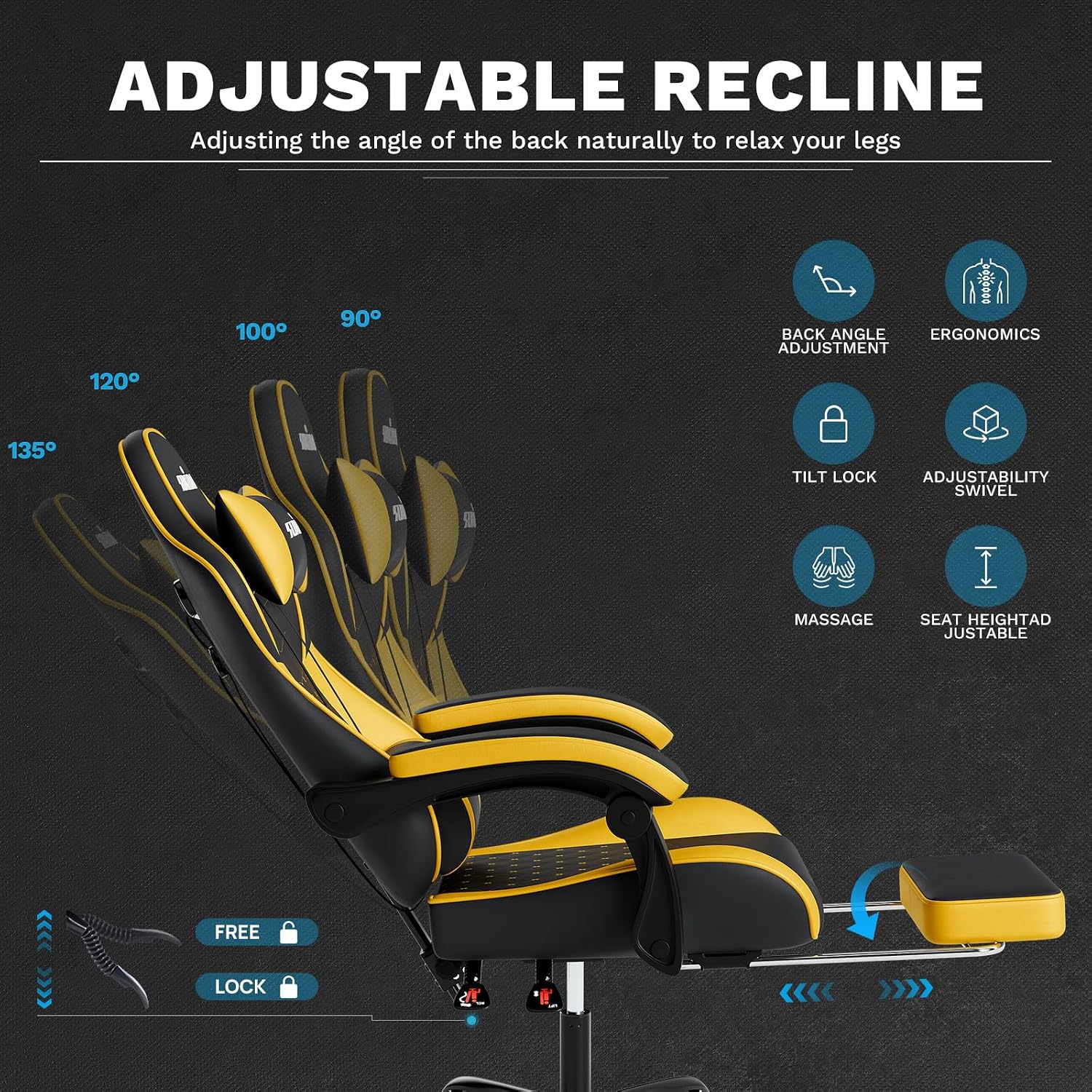 SILLA DE OFICINA SUKIDA GAMING ERGONÓMICA CON MASAJE Y SOPORTE LUMBAR AJUSTABLE - 4