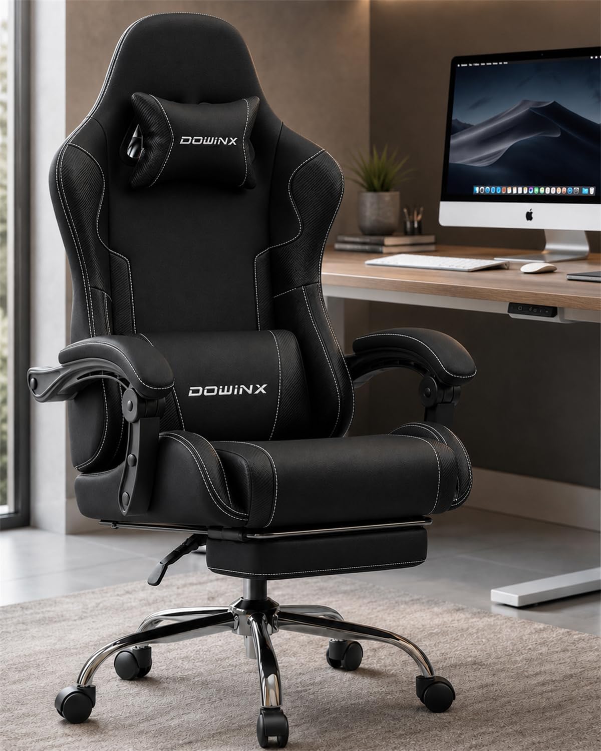 SILLA DE OFICINA DOWINX ERGONOMIC GAMING CON REPOSAPIÉS Y MASAJE LUMBAR, BRAZOS 2D, CAPACIDAD 150 KG, NEGRO - 2