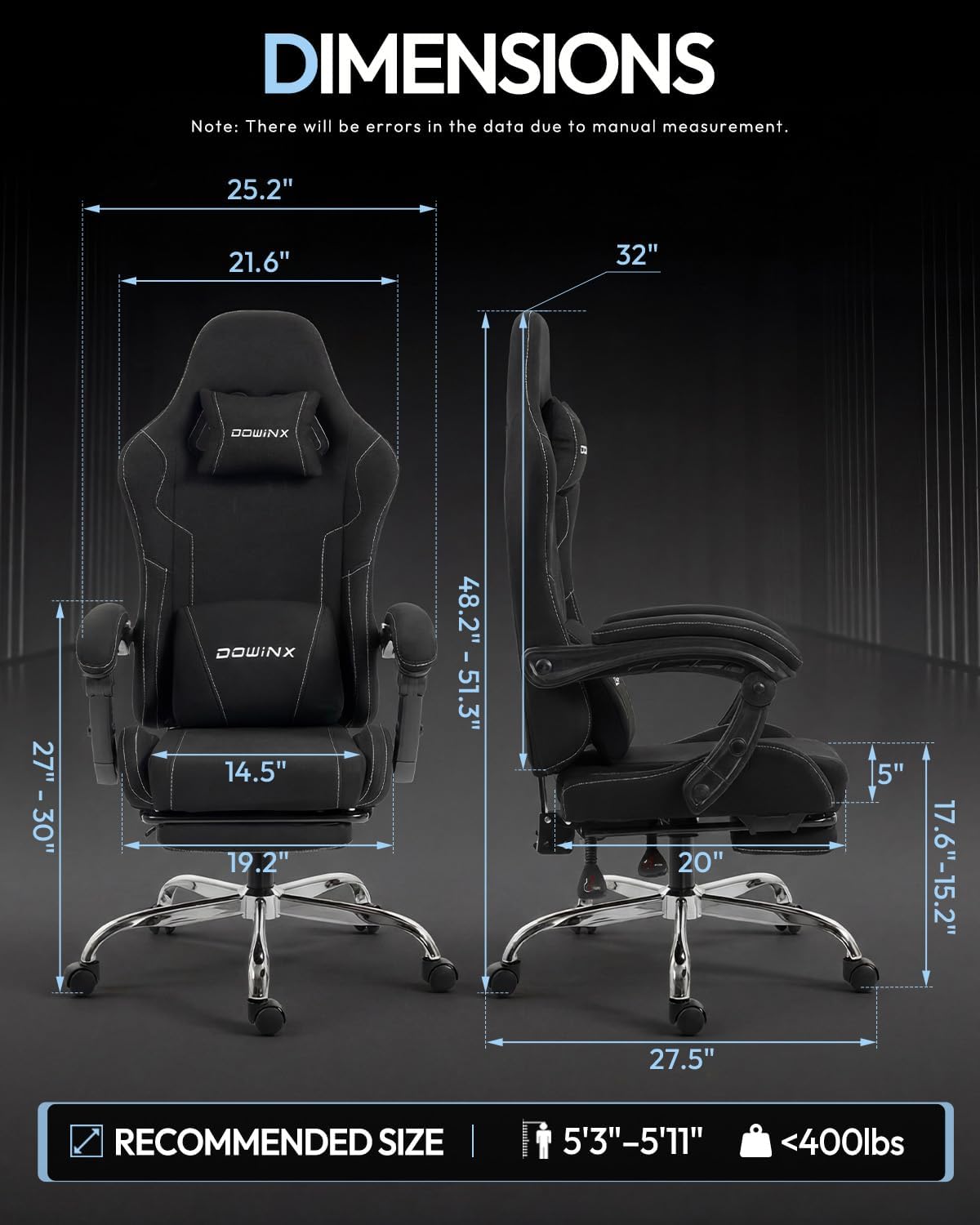 SILLA DE OFICINA DOWINX ERGONOMIC GAMING CON REPOSAPIÉS Y MASAJE LUMBAR, BRAZOS 2D, CAPACIDAD 150 KG, NEGRO - 3