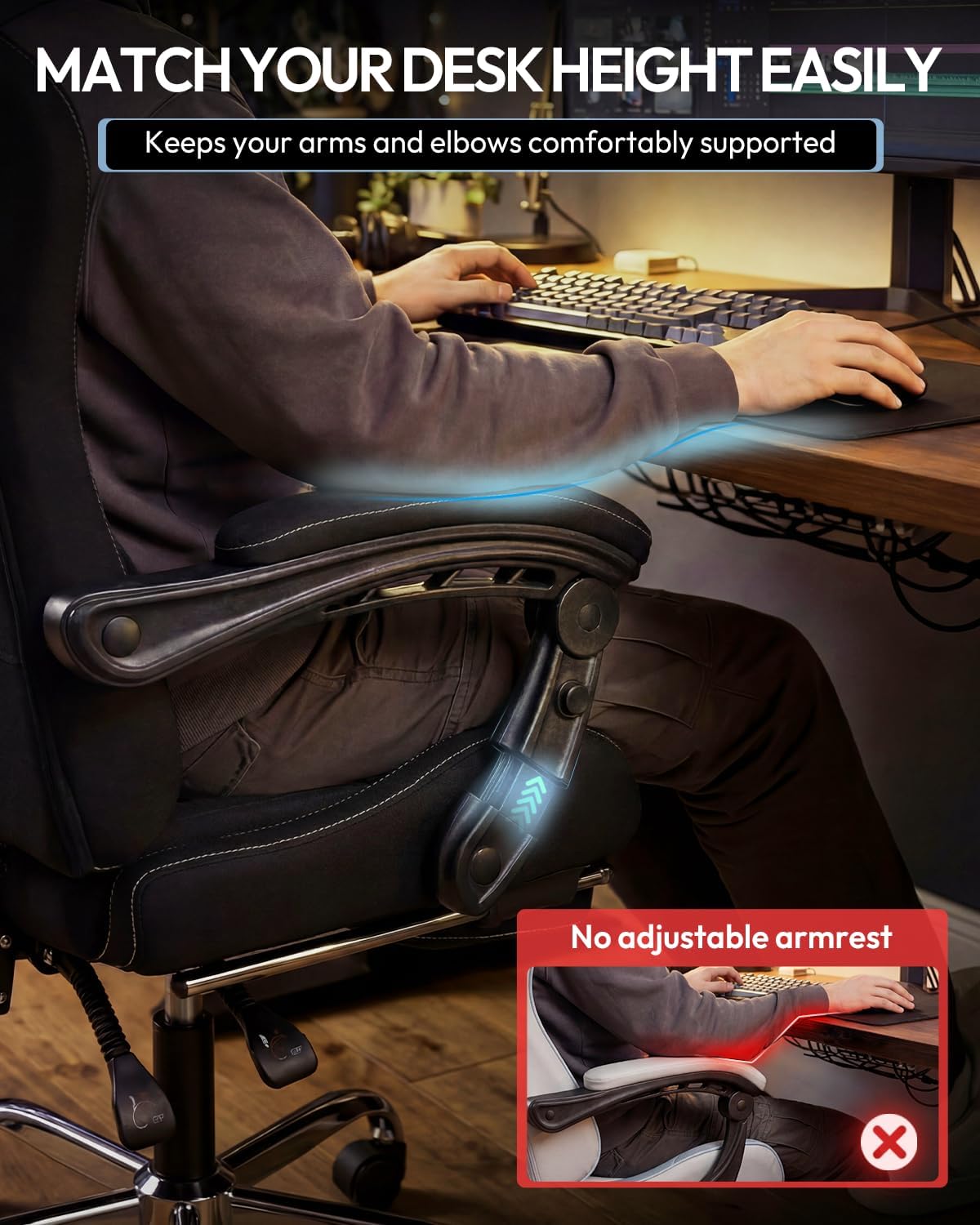 SILLA DE OFICINA DOWINX ERGONOMIC GAMING CON REPOSAPIÉS Y MASAJE LUMBAR, BRAZOS 2D, CAPACIDAD 150 KG, NEGRO - 4