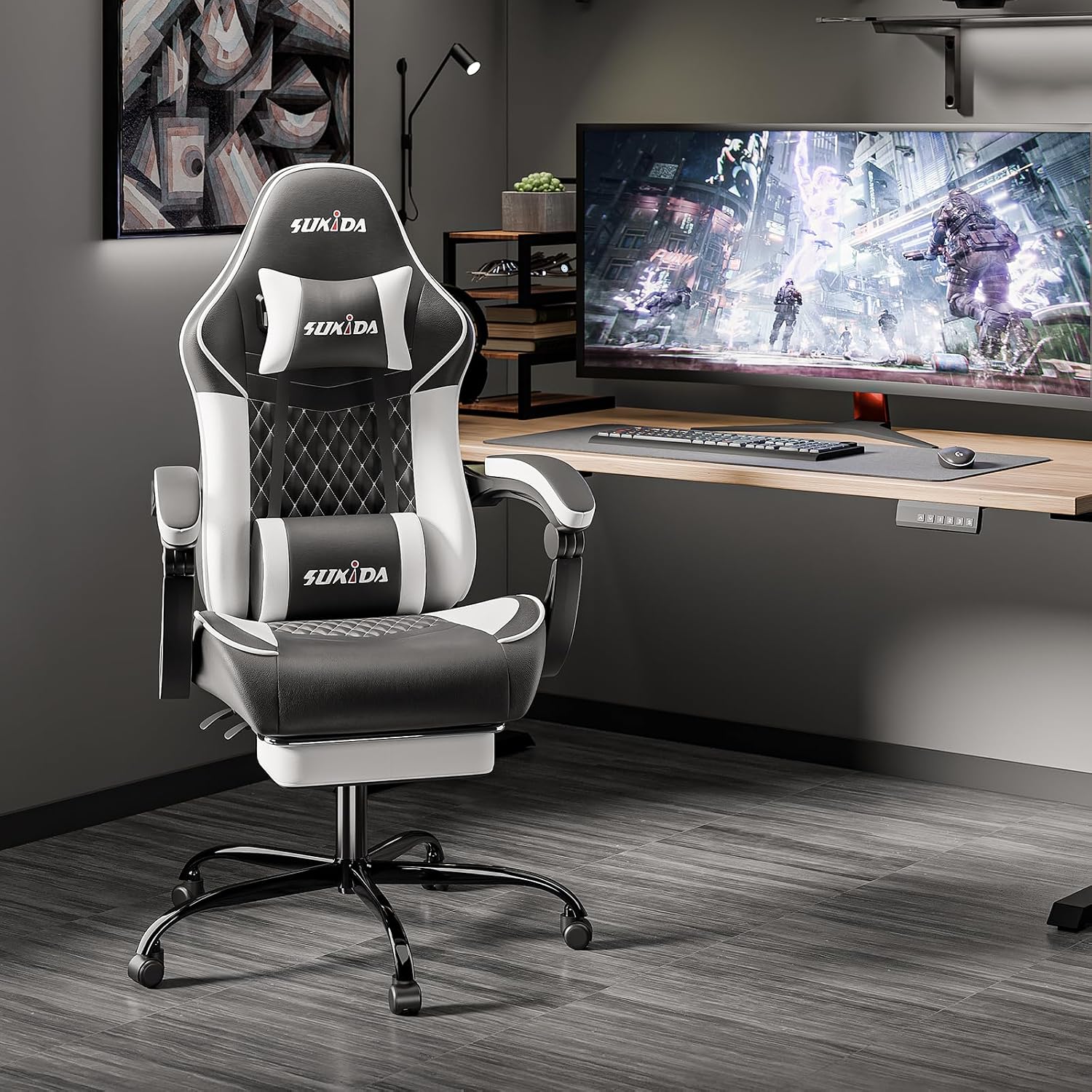 SILLA DE OFICINA SUKIDA GAMING ERGONÓMICA CON MASAJE Y SOPORTE LUMBAR AJUSTABLE - 2