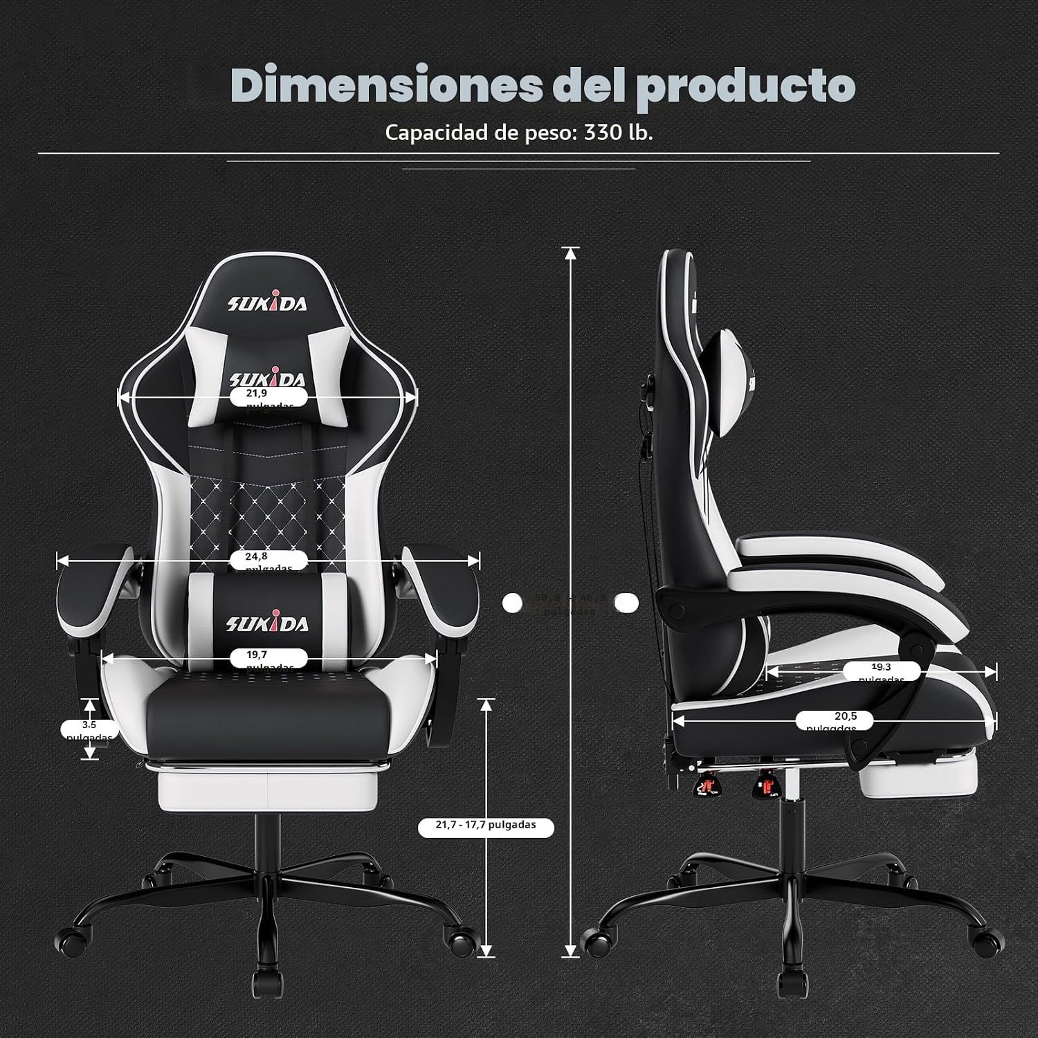 SILLA DE OFICINA SUKIDA GAMING ERGONÓMICA CON MASAJE Y SOPORTE LUMBAR AJUSTABLE - 3