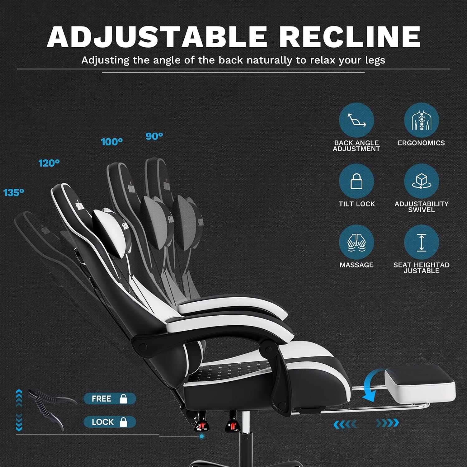 SILLA DE OFICINA SUKIDA GAMING ERGONÓMICA CON MASAJE Y SOPORTE LUMBAR AJUSTABLE - 4