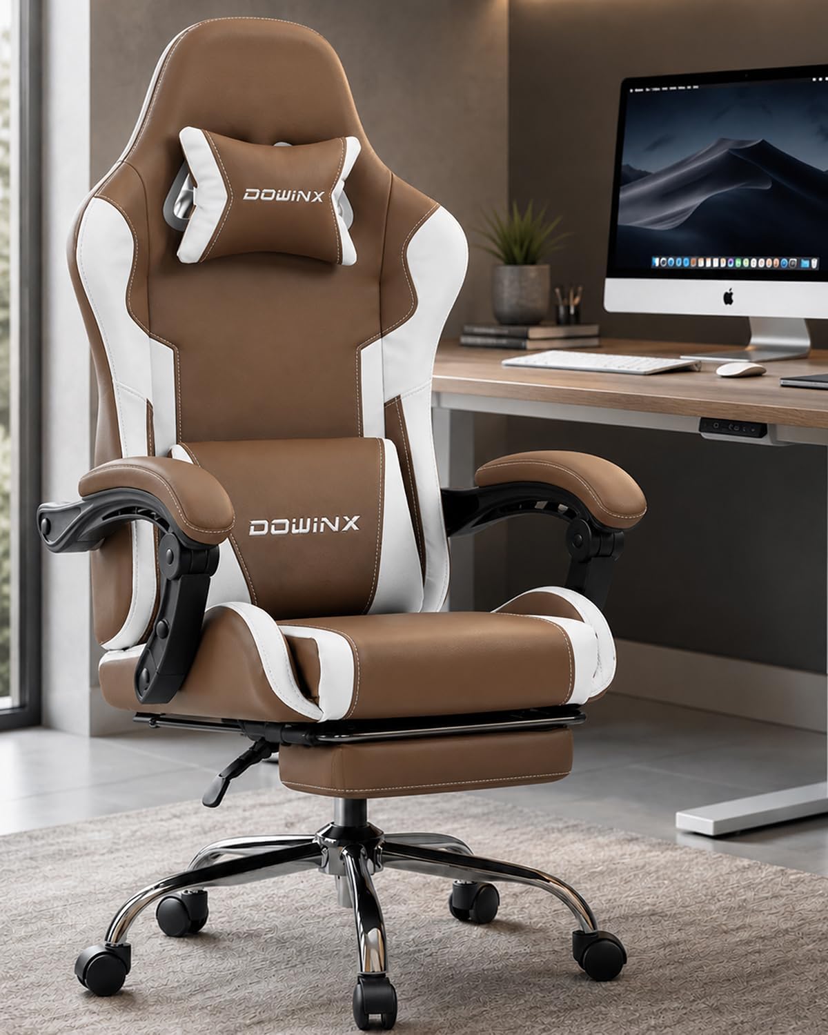 SILLA DE OFICINA DOWINX ERGONOMIC GAMING CON REPOSAPIÉS Y MASAJE LUMBAR, BRAZOS 2D, CAPACIDAD 150 KG, TELA MARRÓN - 2