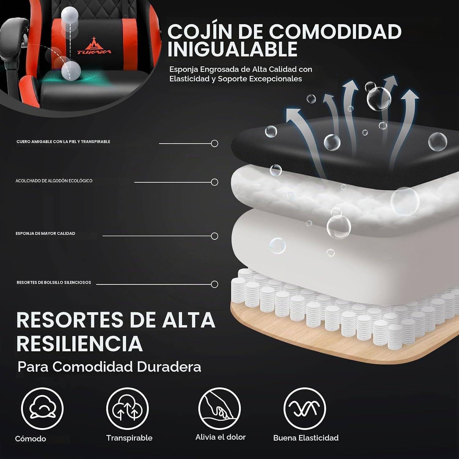 SILLA DE OFICINA ERGONÓMICA TUKAKA CON MASAJE Y REPOSAPIÉS ROJO - 4
