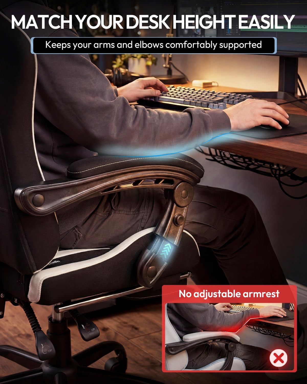 SILLA DE OFICINA DOWINX ERGONÓMICA CON REPOSAPIÉS Y MASAJE LUMBAR, REPOSABRAZOS 2D, CAPACIDAD 150 KG, BLANCA - 4