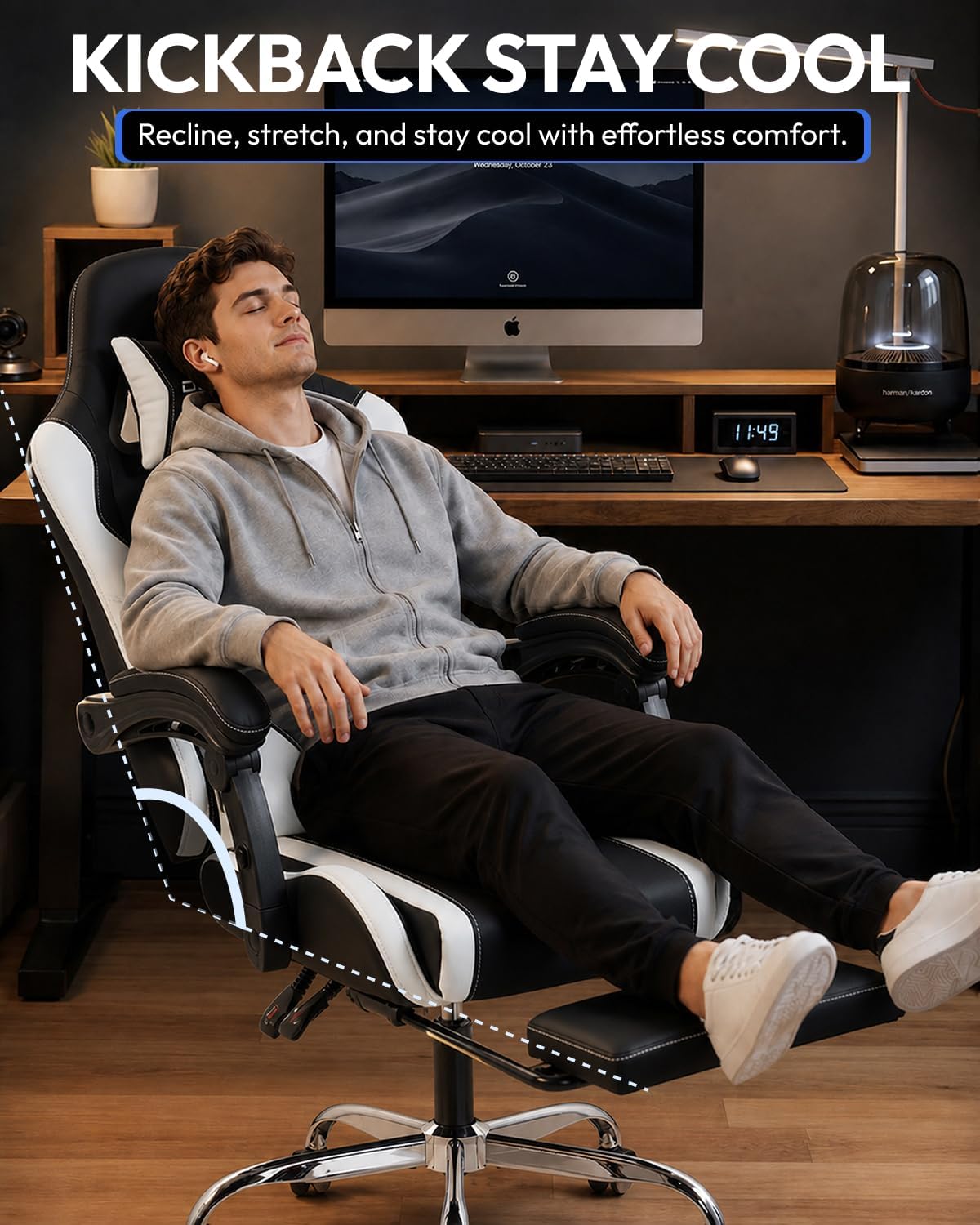 SILLA DE OFICINA DOWINX ERGONÓMICA CON REPOSAPIÉS Y MASAJE LUMBAR, REPOSABRAZOS 2D, CAPACIDAD 150 KG, BLANCA - 5