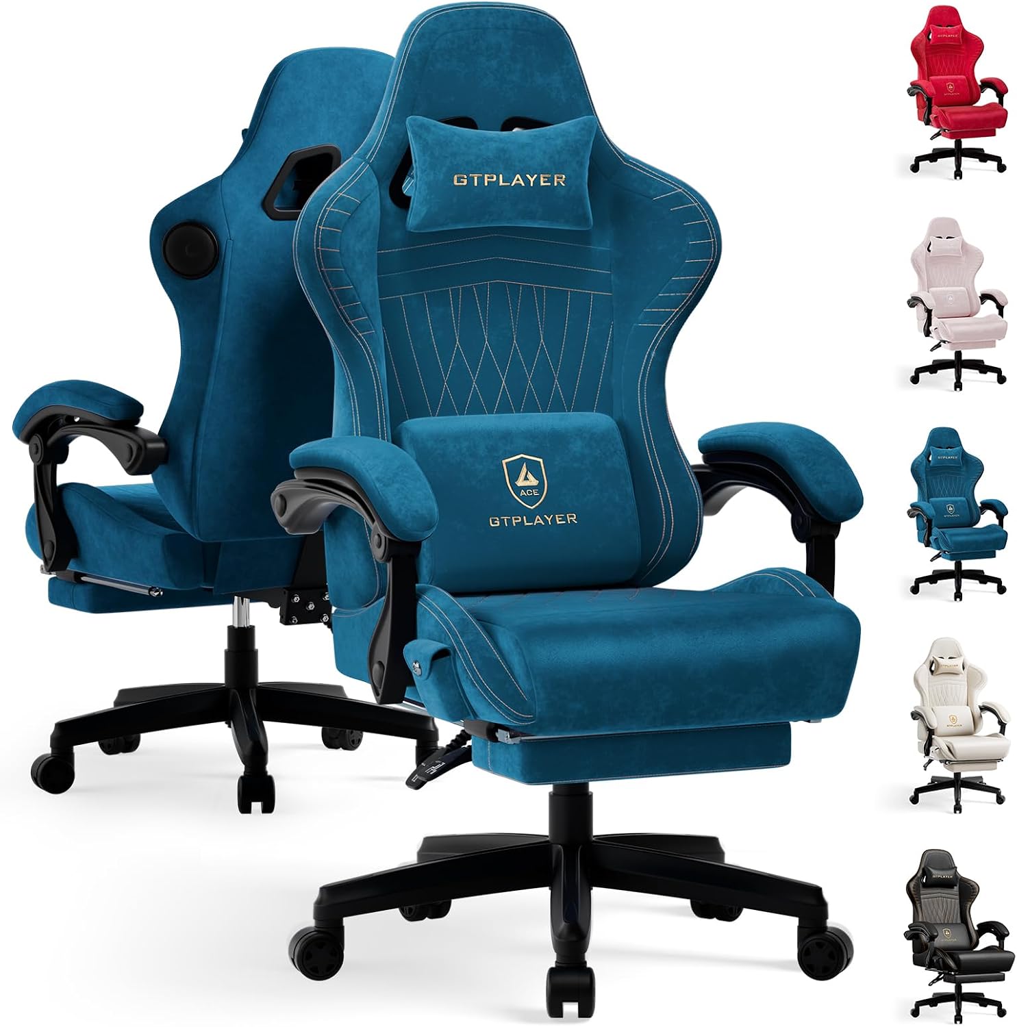 SILLA DE OFICINA GTPLAYER ACE-PRO CON ALTAVOCES INTEGRADOS Y CONTROL BLUETOOTH, REPOSAPIÉS, ERGONÓMICA RECLINABLE, AZUL - 1
