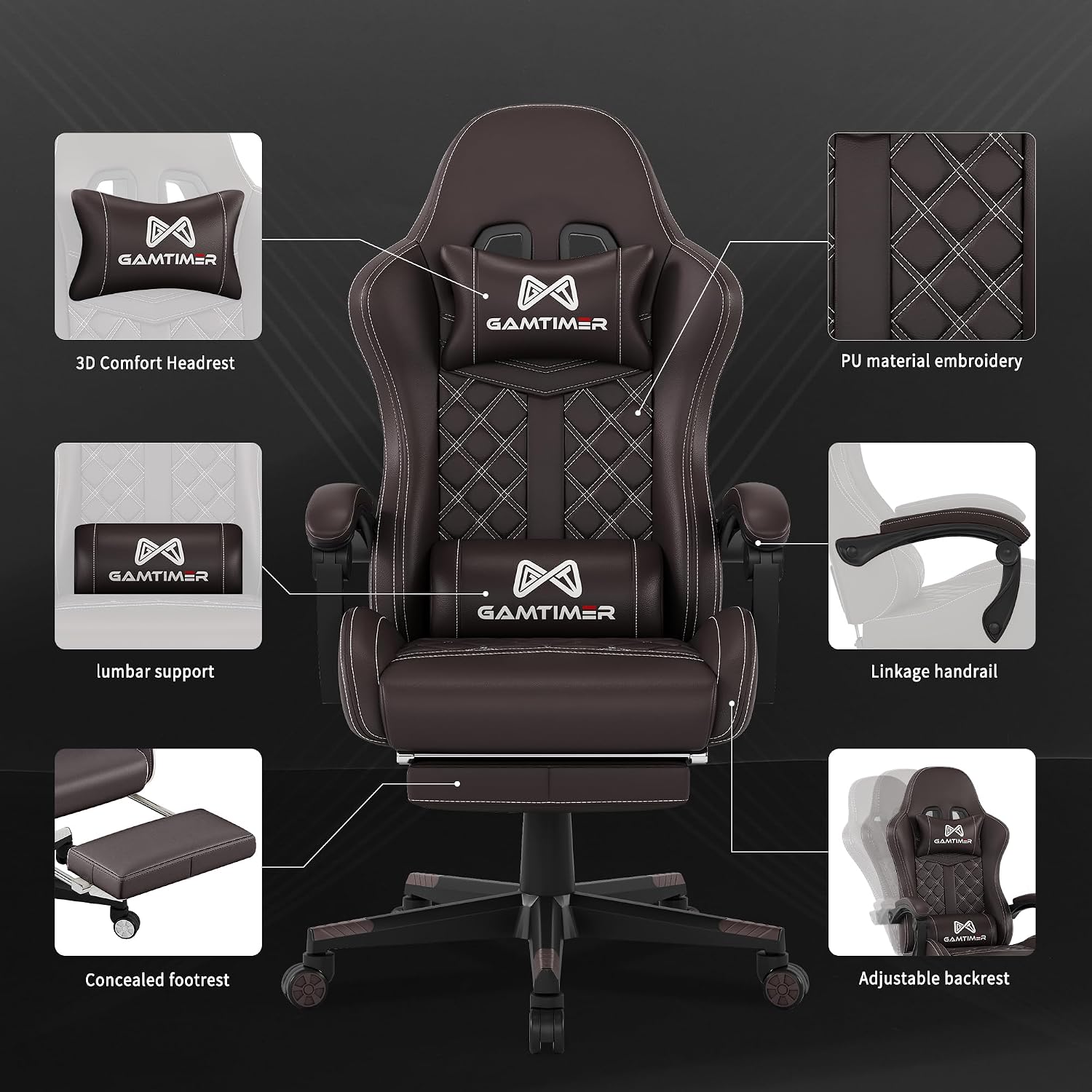 SILLA DE OFICINA GAMTIMER GAMING CHAIR CAPACIDAD 181 KG CON COJÍN DE RESORTES - 4