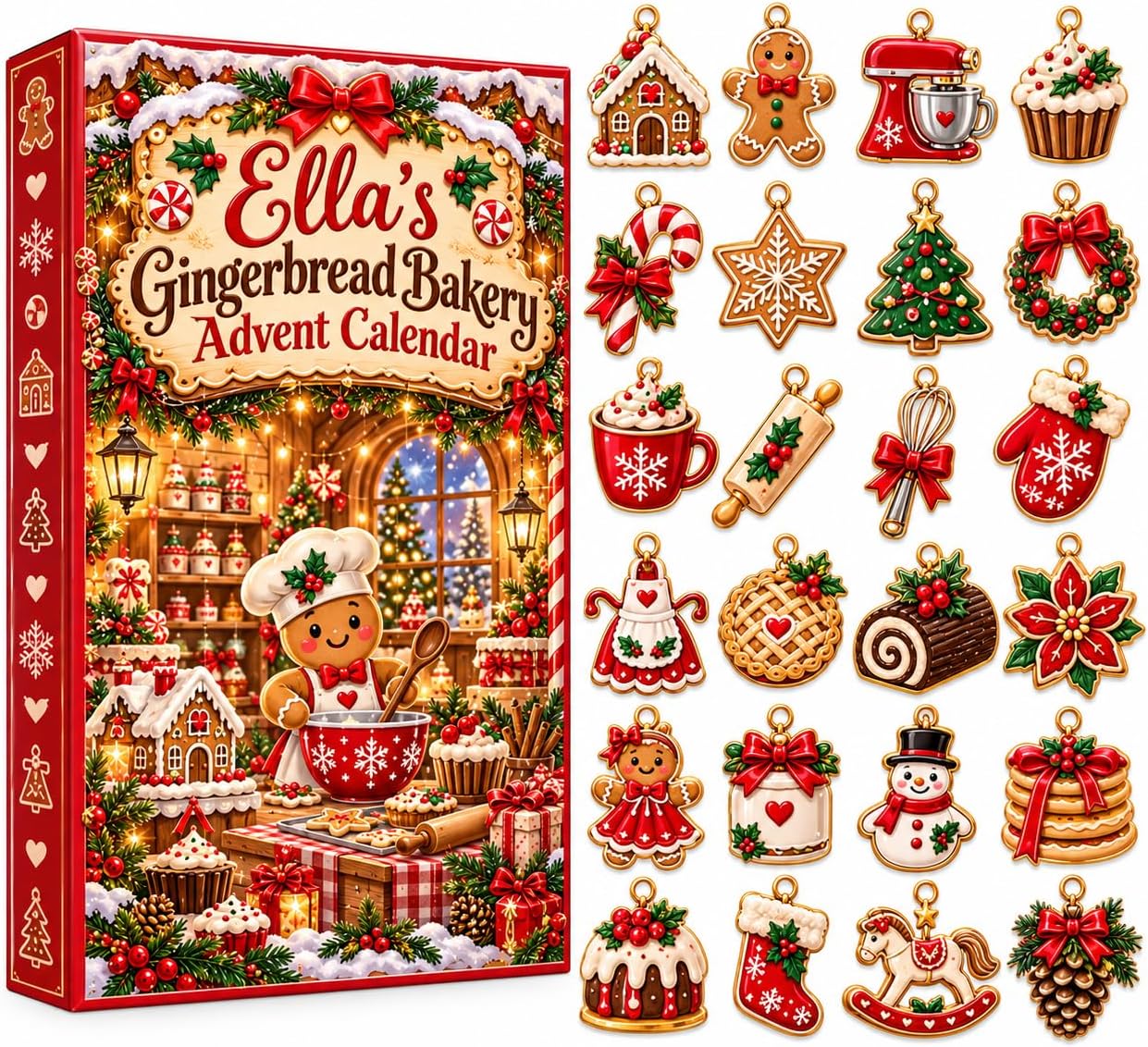 CALENDARIO DE ADVIENTO V-DECORPARKS 2026 CON 24 MINI ADORNOS NAVIDEÑOS DE PAN DE JENGIBRE - 1