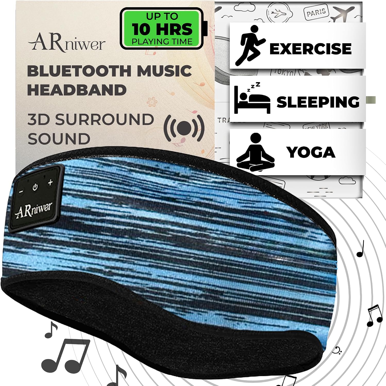 BANDA PARA CABELLO CON PARLANTE BLUETOOTH ARNIWER INALÁMBRICA PARA DORMIR Y HACER EJERCICIO - 3