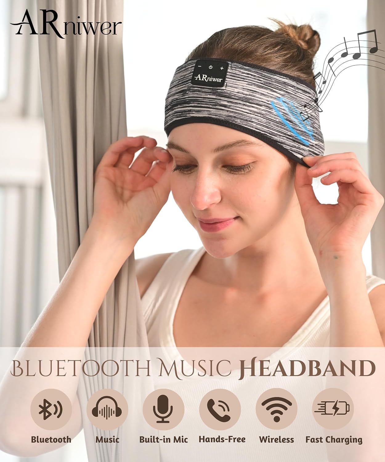 BANDA PARA CABELLO CON PARLANTE BLUETOOTH ARNIWER INALÁMBRICA PARA DORMIR Y HACER EJERCICIO - 4