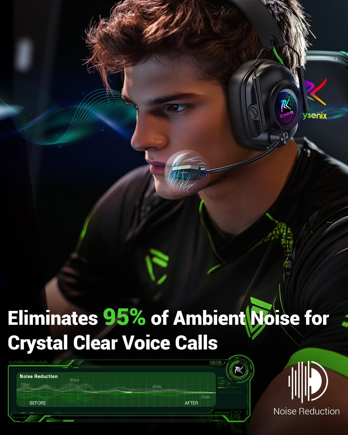 AUDÍFONOS INALÁMBRICOS PARA GAMING KRYSENIX CON MICRÓFONO Y SONIDO 7.1 PARA PS5, PS4 Y PC - 2