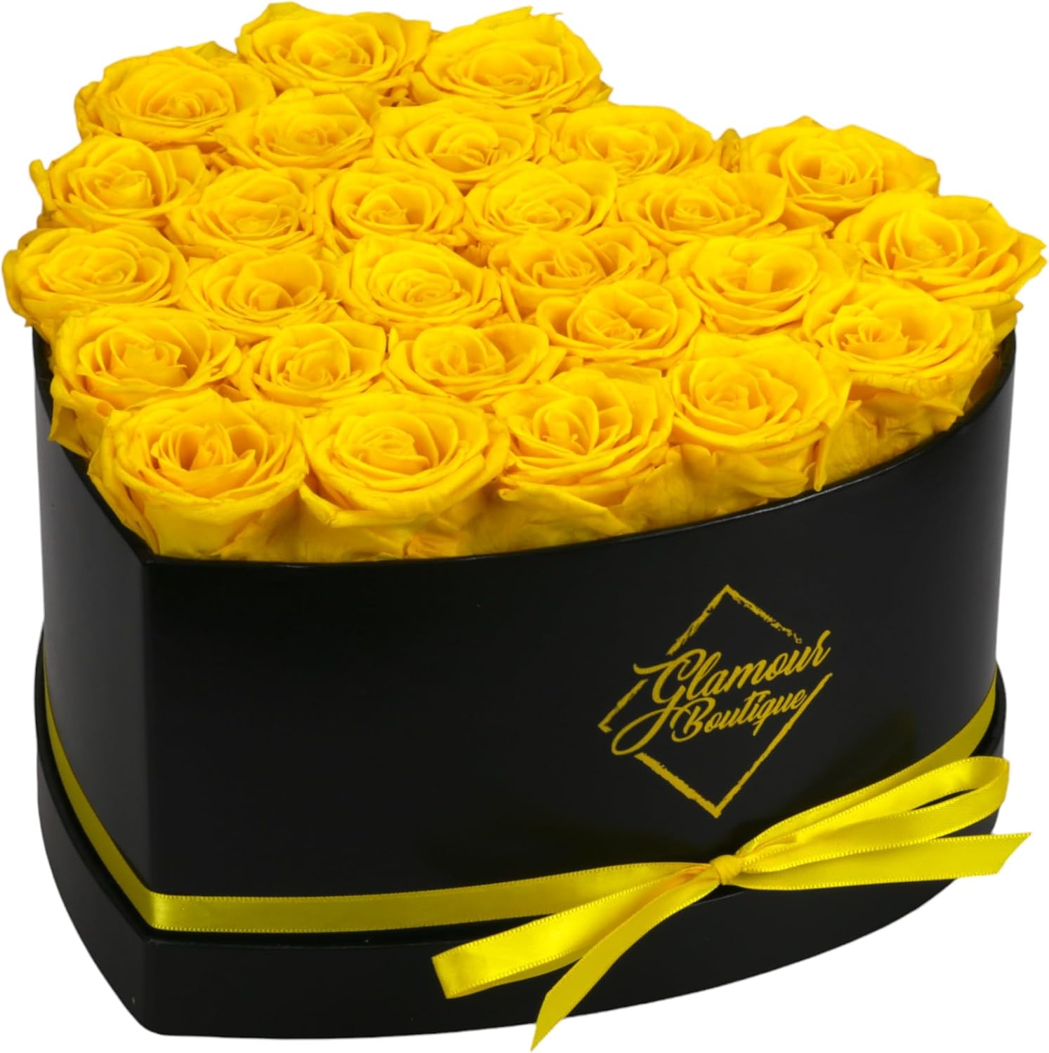 FLORES PRESERVADAS GLAMOUR BOUTIQUE 27 ROSAS AMARILLAS EN CAJA CORAZÓN - 1