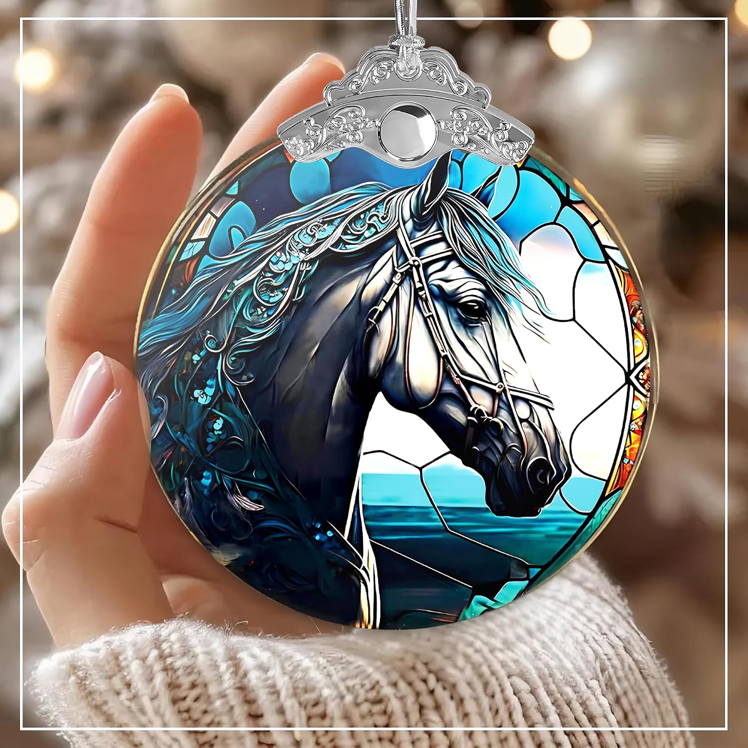 ADORNO DE CABALLO SENSEMORY 2026 EFECTO VITRAL PARA ÁRBOL DE NAVIDAD - 2