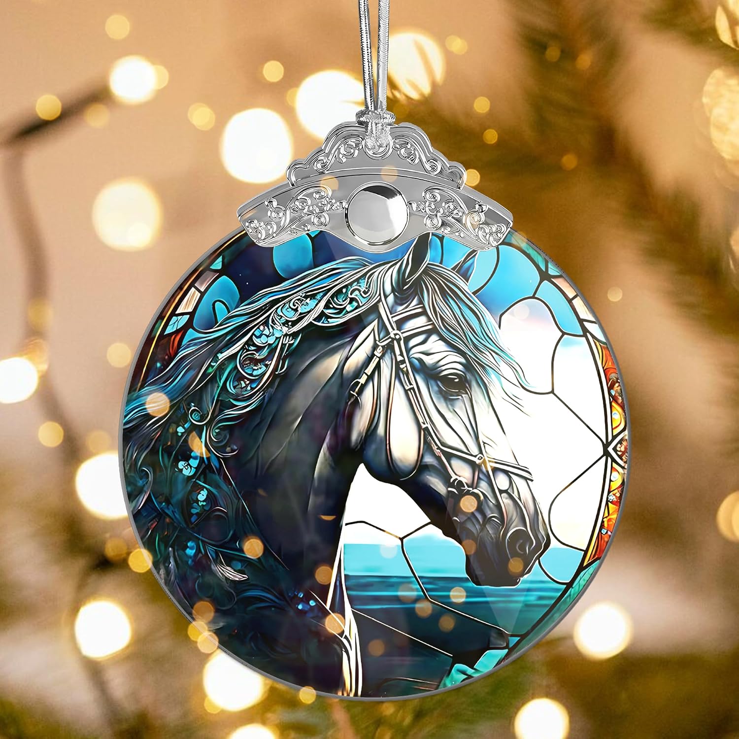 ADORNO DE CABALLO SENSEMORY 2026 EFECTO VITRAL PARA ÁRBOL DE NAVIDAD - 3