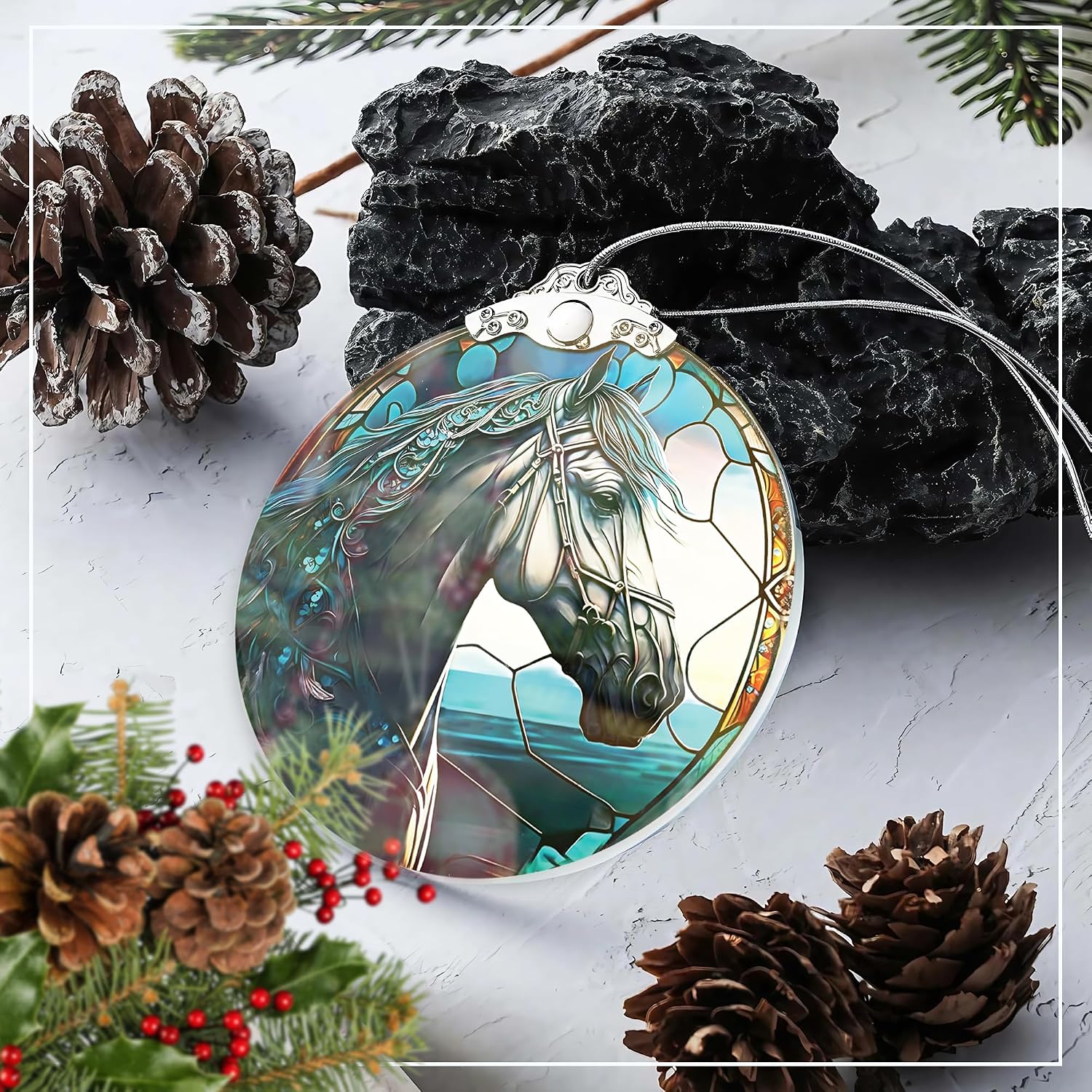 ADORNO DE CABALLO SENSEMORY 2026 EFECTO VITRAL PARA ÁRBOL DE NAVIDAD - 4