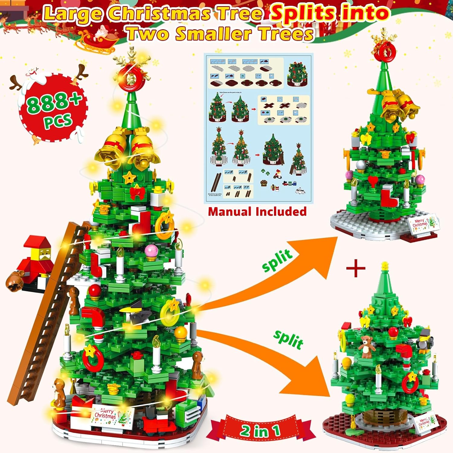CALENDARIO DE ADVIENTO ÁRBOL DE NAVIDAD CHILDGO 2026 CON 888 PIEZAS Y LUCES LED - 3