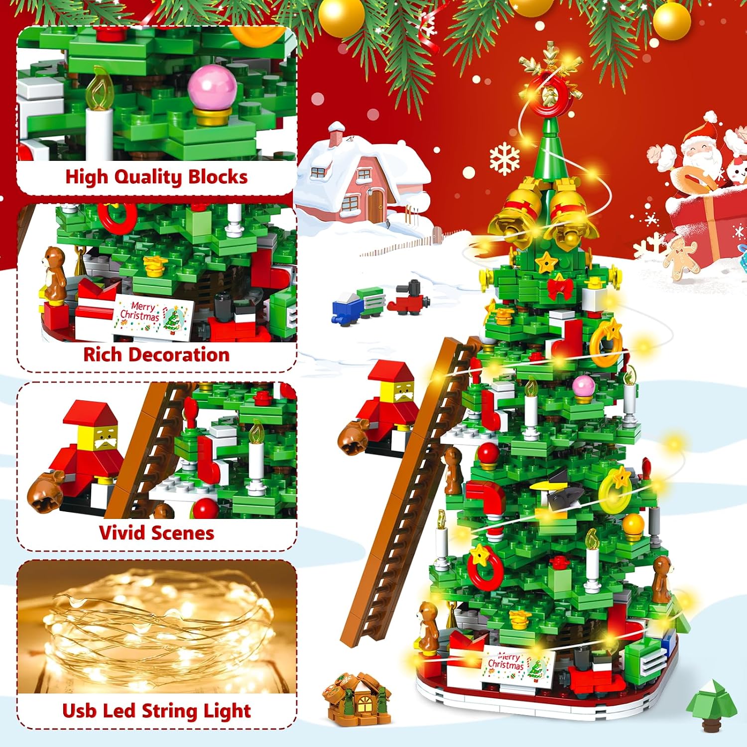 CALENDARIO DE ADVIENTO ÁRBOL DE NAVIDAD CHILDGO 2026 CON 888 PIEZAS Y LUCES LED - 4
