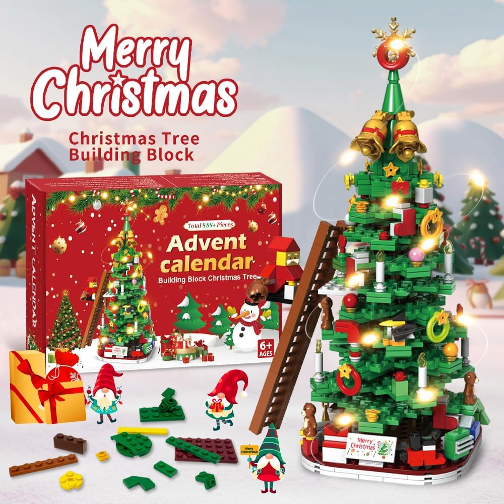CALENDARIO DE ADVIENTO ÁRBOL DE NAVIDAD CHILDGO 2026 CON 888 PIEZAS Y LUCES LED - 5