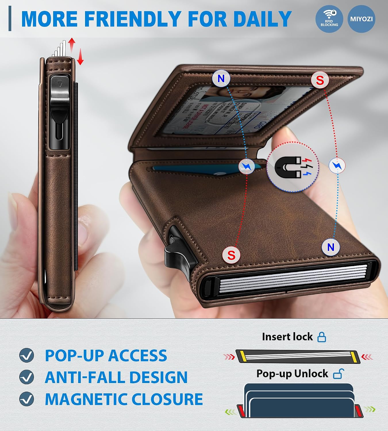 BILLETERA PARA HOMBRE MIYOZI SLIM POP UP CON BLOQUEO RFID Y VENTANA PARA ID - 3