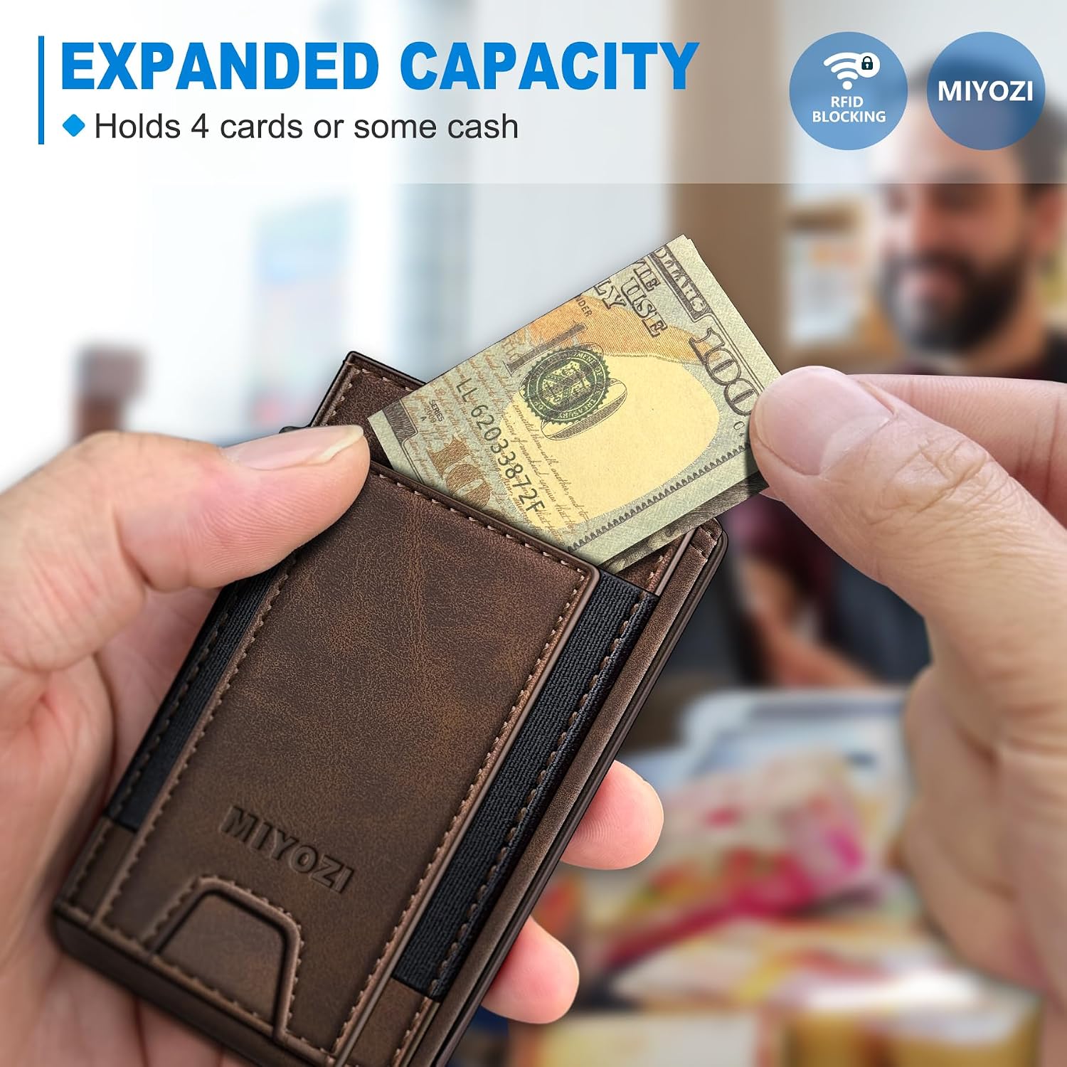 BILLETERA PARA HOMBRE MIYOZI SLIM POP UP CON BLOQUEO RFID Y VENTANA PARA ID - 5