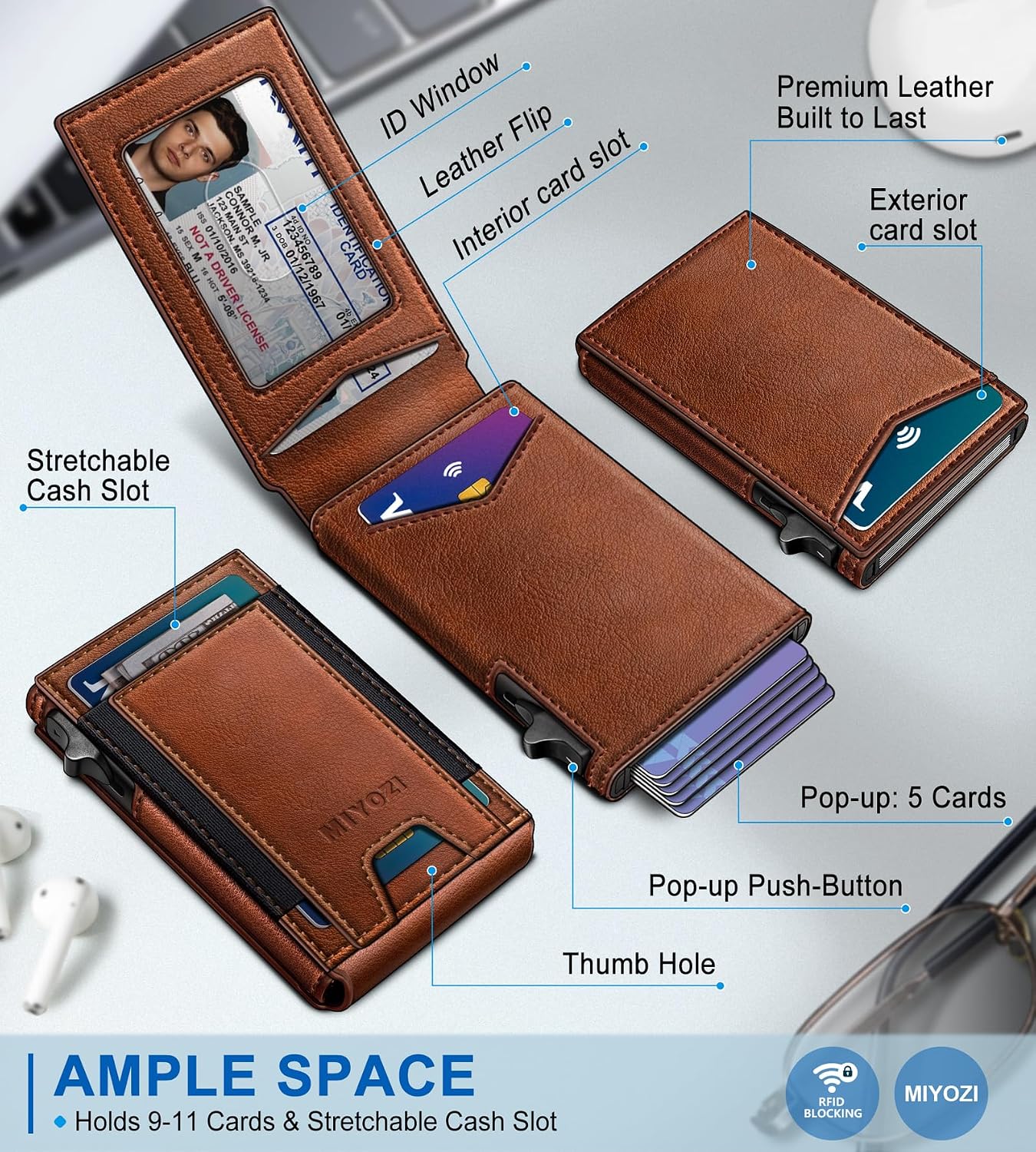 BILLETERA PARA HOMBRE MIYOZI SLIM POP UP CON BLOQUEO RFID Y VENTANA PARA ID - 2