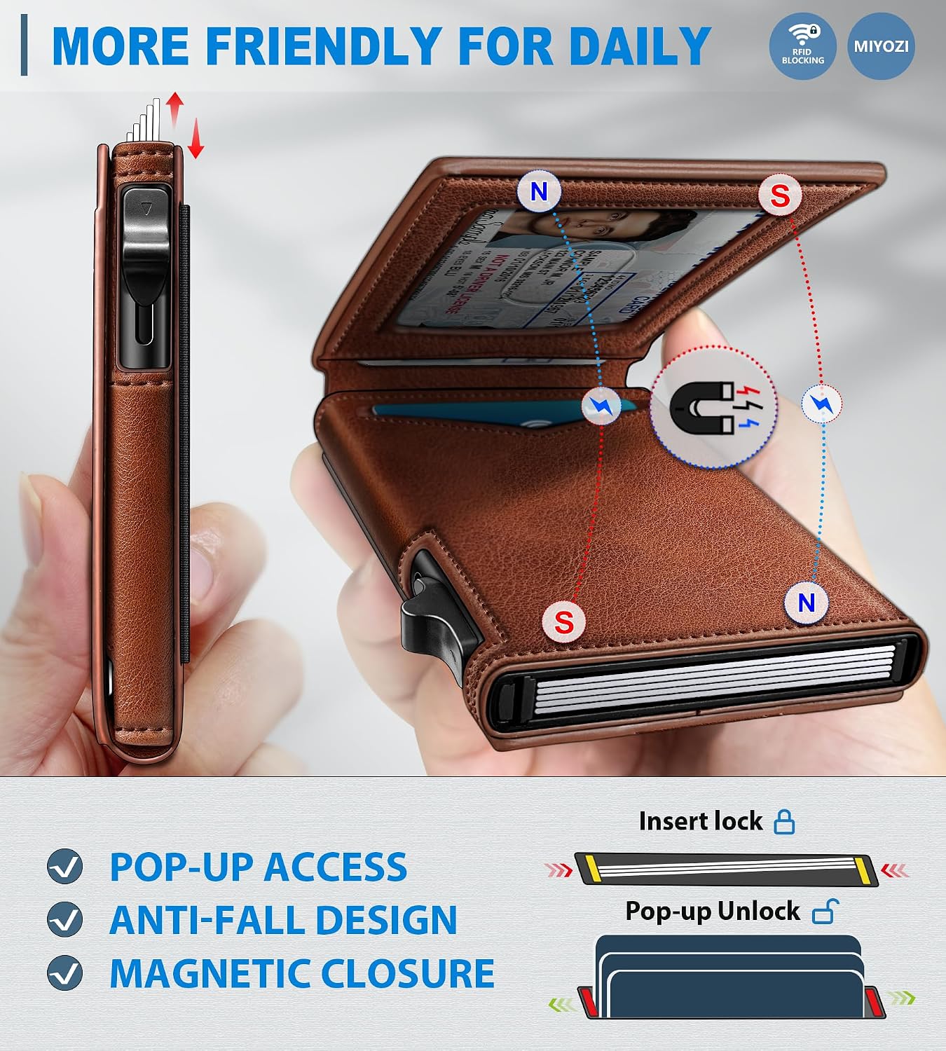 BILLETERA PARA HOMBRE MIYOZI SLIM POP UP CON BLOQUEO RFID Y VENTANA PARA ID - 3