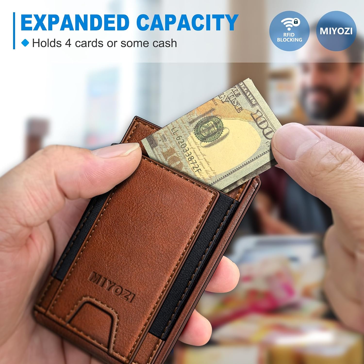 BILLETERA PARA HOMBRE MIYOZI SLIM POP UP CON BLOQUEO RFID Y VENTANA PARA ID - 5