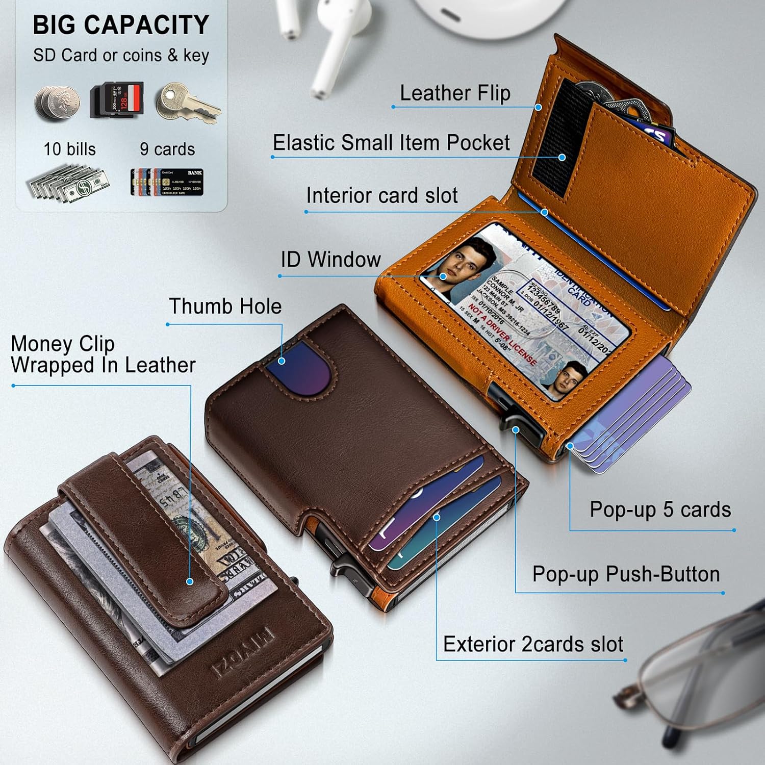 BILLETERA PARA HOMBRE MIYOZI MINIMALISTA MAGNÉTICA CON BLOQUEO RFID Y CLIP PARA DINERO - 2
