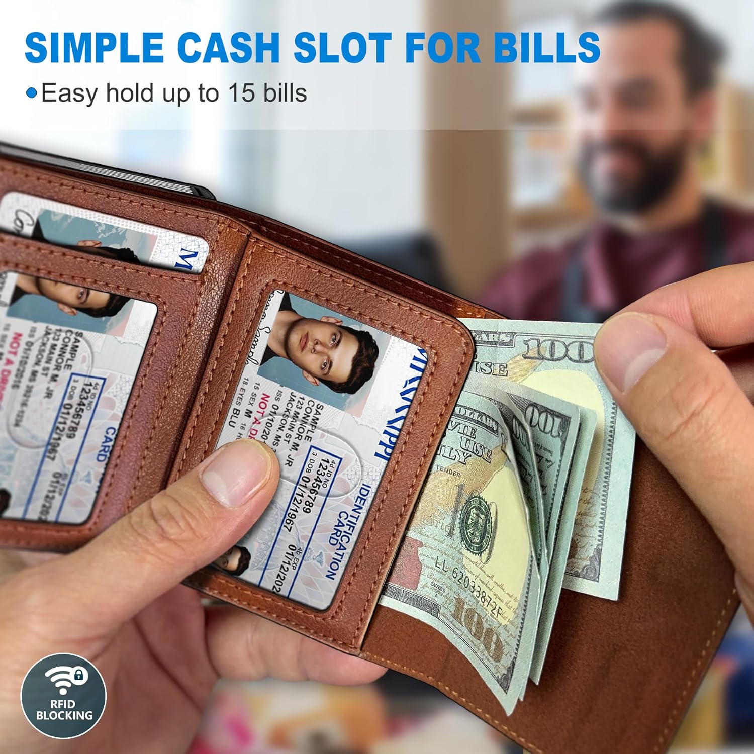 BILLETERA PARA HOMBRE MIYOZI TRIFOLD CON BLOQUEO RFID Y CIERRE MAGNÉTICO - 4