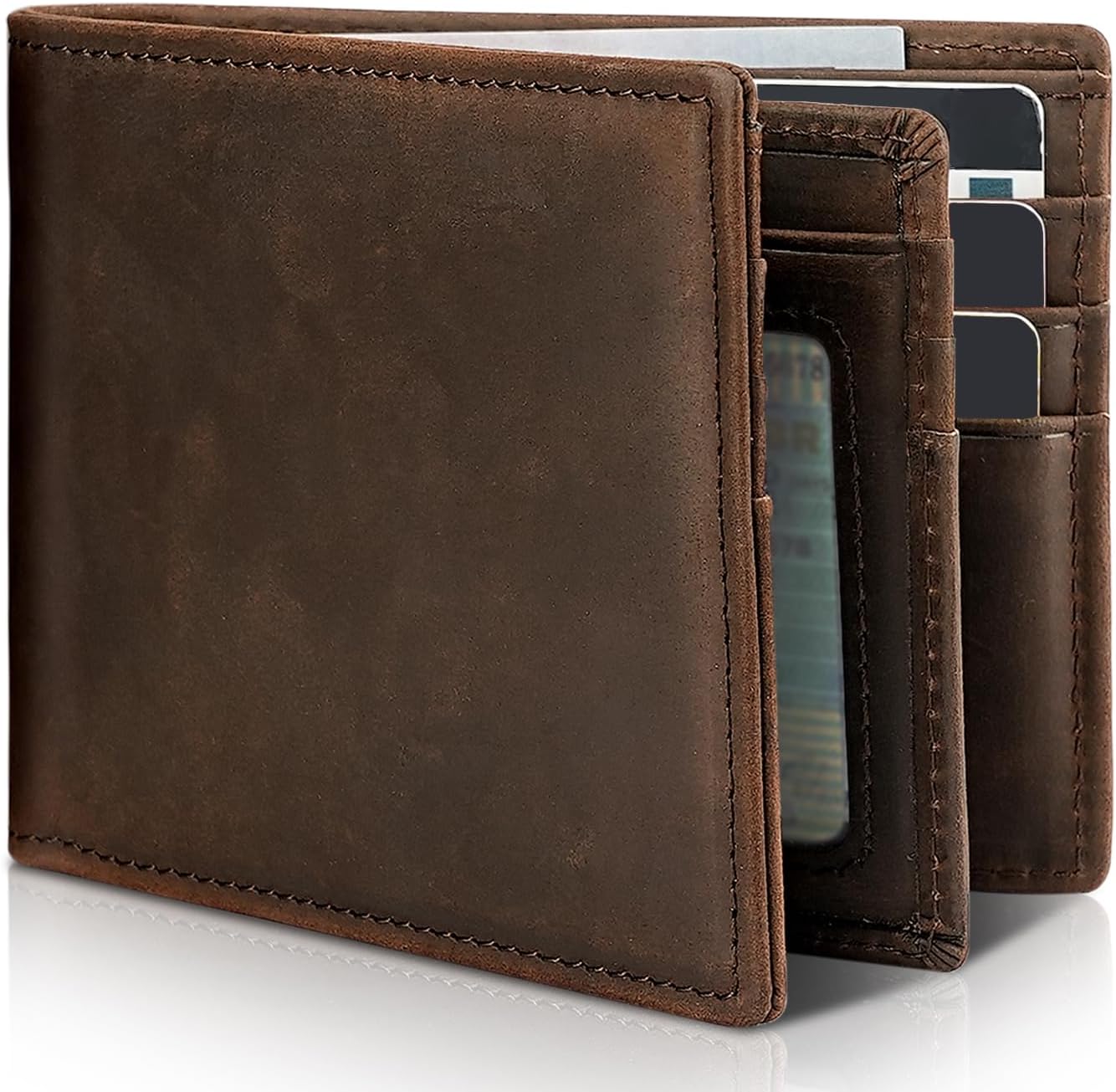 BILLETERA PARA HOMBRE ARTPAXY DE CUERO GENUINO BIFOLD CON BLOQUEO RFID 13 TARJETEROS 1 VENTANA ID 2 COMPARTIMENTOS PARA BILLETES - 1