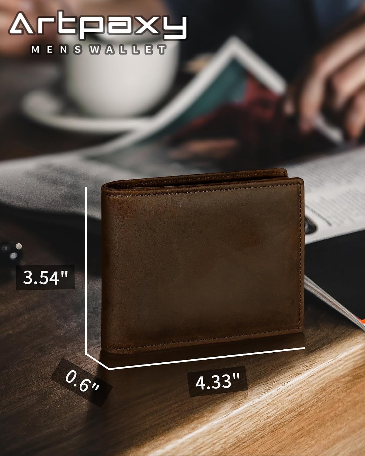 BILLETERA PARA HOMBRE ARTPAXY DE CUERO GENUINO BIFOLD CON BLOQUEO RFID 13 TARJETEROS 1 VENTANA ID 2 COMPARTIMENTOS PARA BILLETES - 2