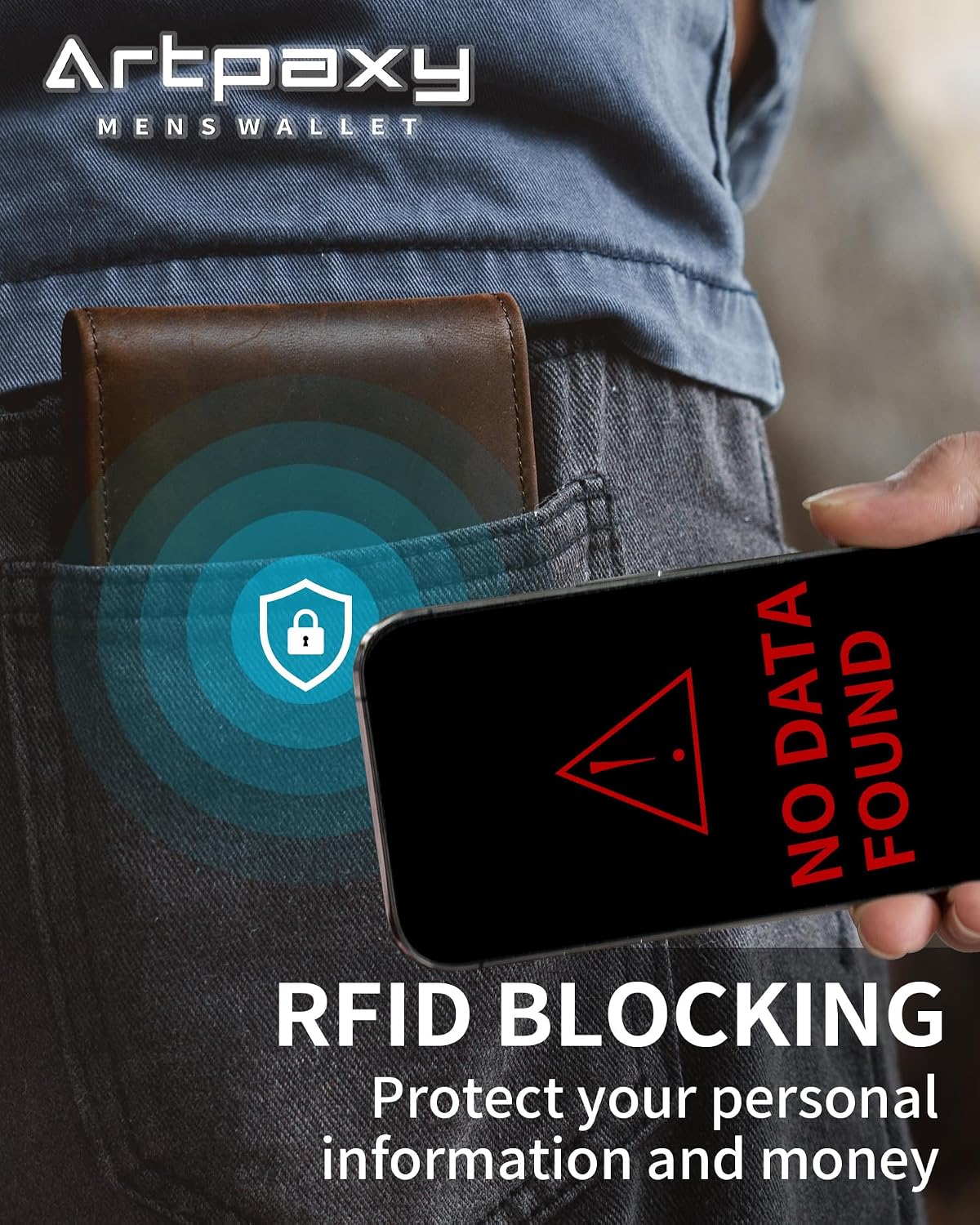 BILLETERA PARA HOMBRE ARTPAXY DE CUERO GENUINO BIFOLD CON BLOQUEO RFID 13 TARJETEROS 1 VENTANA ID 2 COMPARTIMENTOS PARA BILLETES - 4