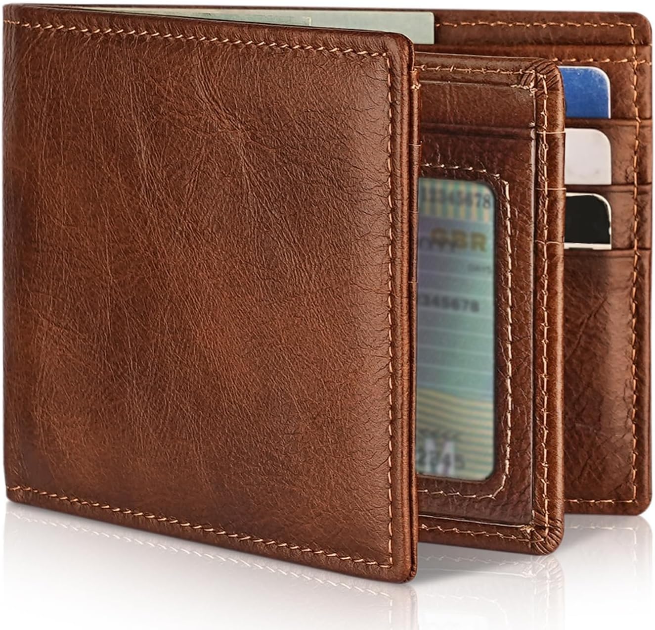 BILLETERA PARA HOMBRE ARTPAXY DE CUERO GENUINO BIFOLD CON BLOQUEO RFID 13 RANURAS PARA TARJETAS 1 VENTANA ID 2 COMPARTIMENTOS - 1