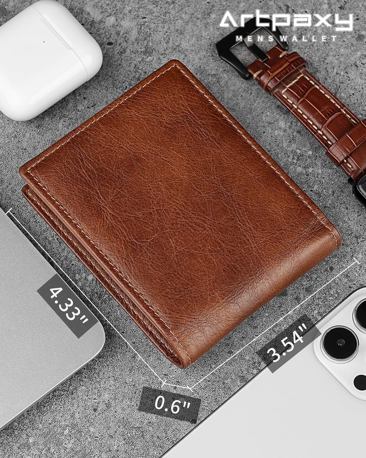 BILLETERA PARA HOMBRE ARTPAXY DE CUERO GENUINO BIFOLD CON BLOQUEO RFID 13 RANURAS PARA TARJETAS 1 VENTANA ID 2 COMPARTIMENTOS - 2