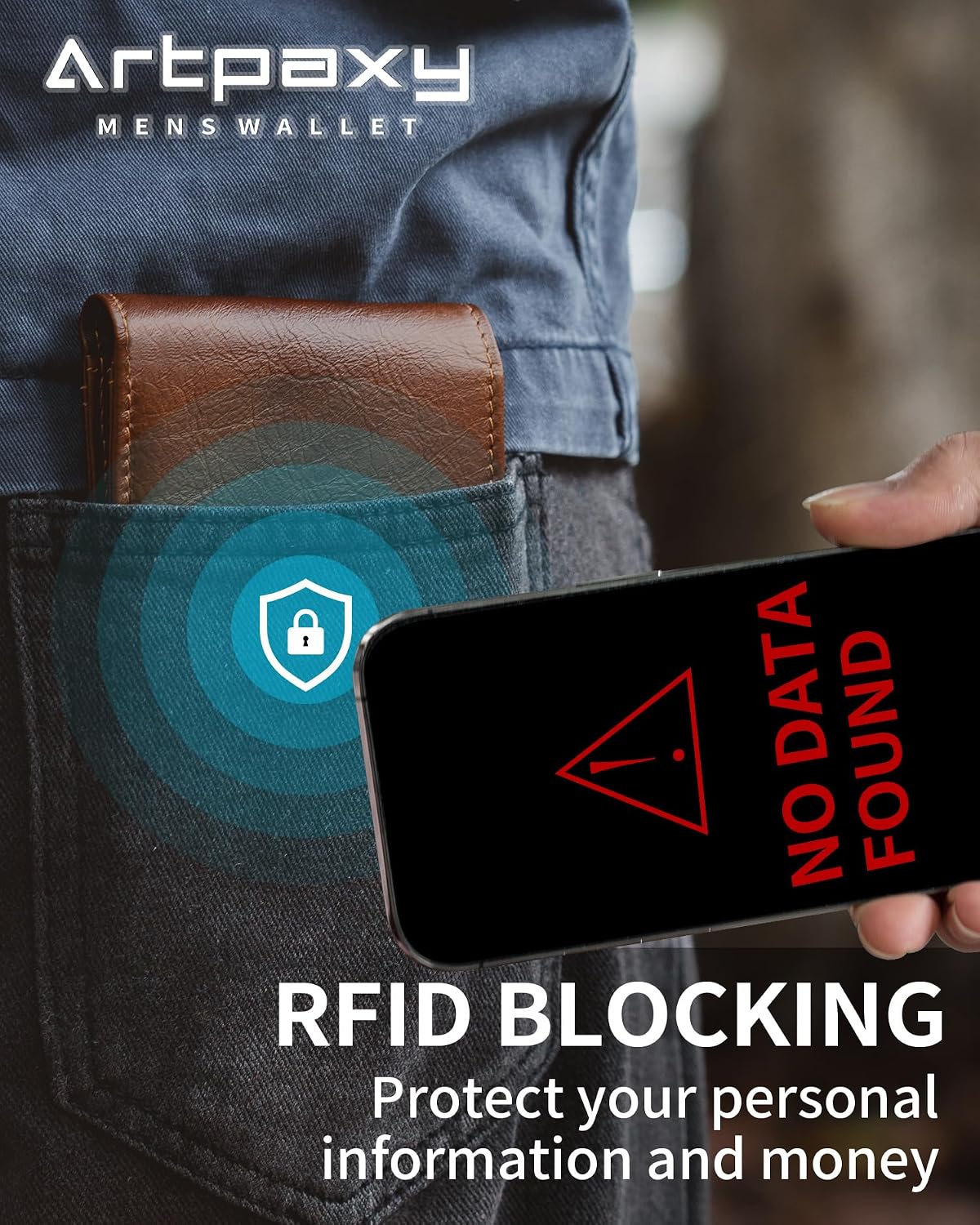 BILLETERA PARA HOMBRE ARTPAXY DE CUERO GENUINO BIFOLD CON BLOQUEO RFID 13 RANURAS PARA TARJETAS 1 VENTANA ID 2 COMPARTIMENTOS - 4
