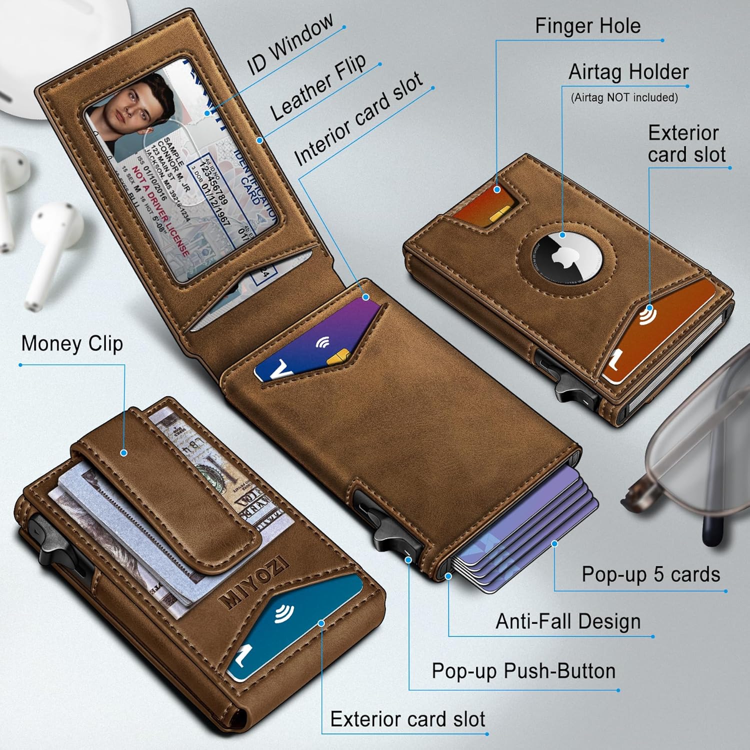 BILLETERA PARA HOMBRE MIYOZI AIRTAG CON CLIP PARA DINERO Y 9 TARJETAS - 2