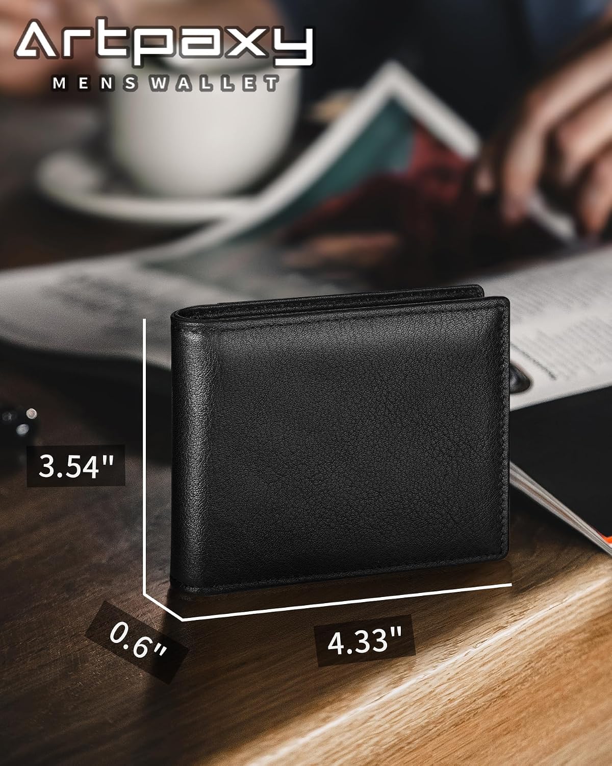BILLETERA PARA HOMBRE ARTPAXY DE CUERO GENUINO BIFOLD CON BLOQUEO RFID Y 13 RANURAS PARA TARJETAS - 2