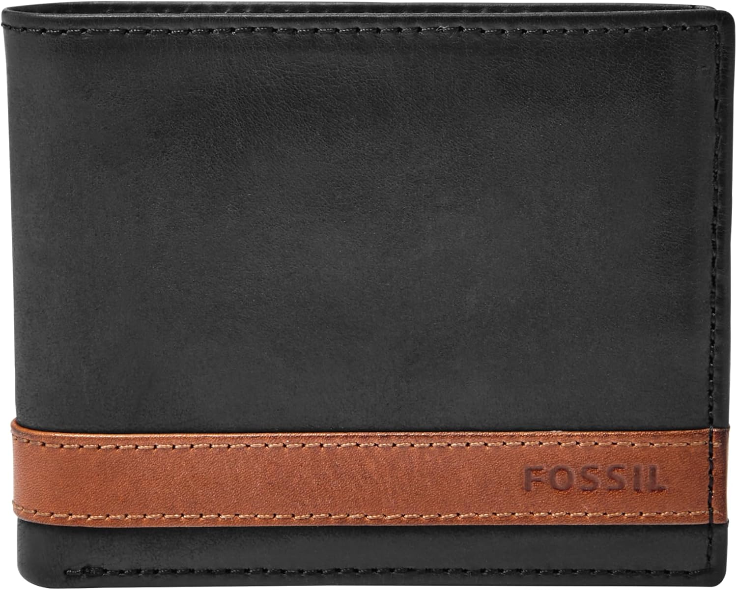 BILLETERA DE CUERO PARA HOMBRE FOSSIL QUINN BIFOLD CON VENTANA PARA ID NEGRA - 1