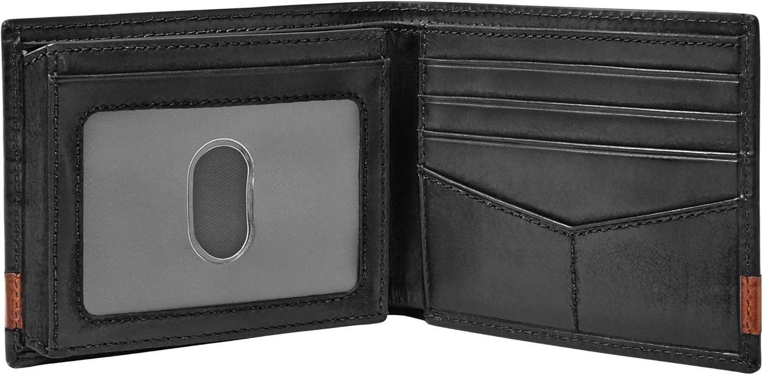 BILLETERA DE CUERO PARA HOMBRE FOSSIL QUINN BIFOLD CON VENTANA PARA ID NEGRA - 2