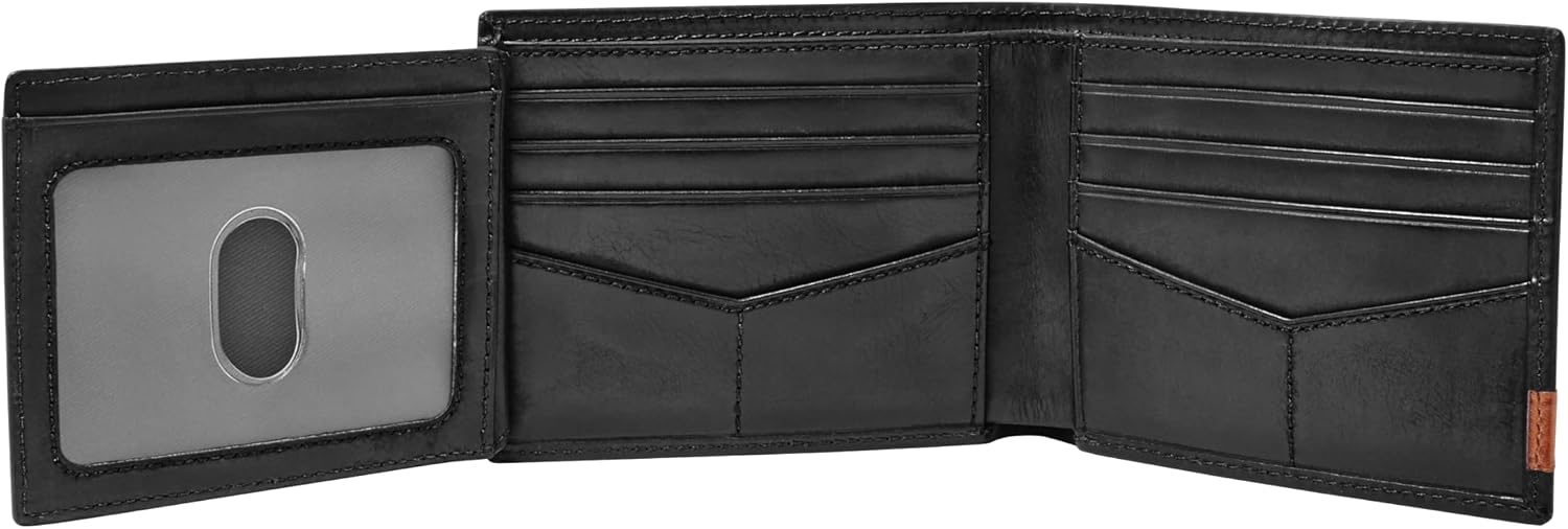BILLETERA DE CUERO PARA HOMBRE FOSSIL QUINN BIFOLD CON VENTANA PARA ID NEGRA - 3