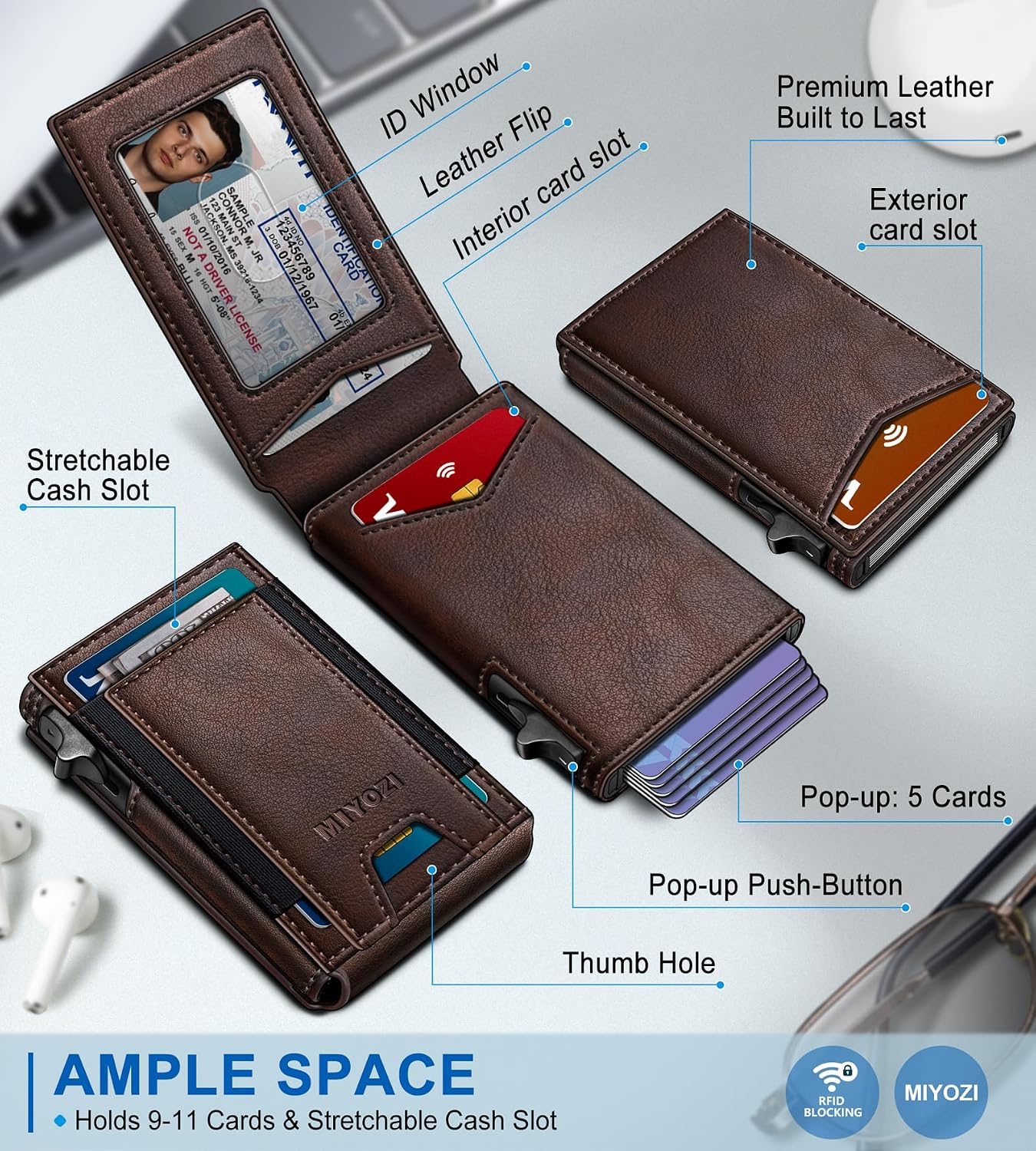 BILLETERA PARA HOMBRE MIYOZI SLIM POP UP CON BLOQUEO RFID Y VENTANA PARA ID - 2