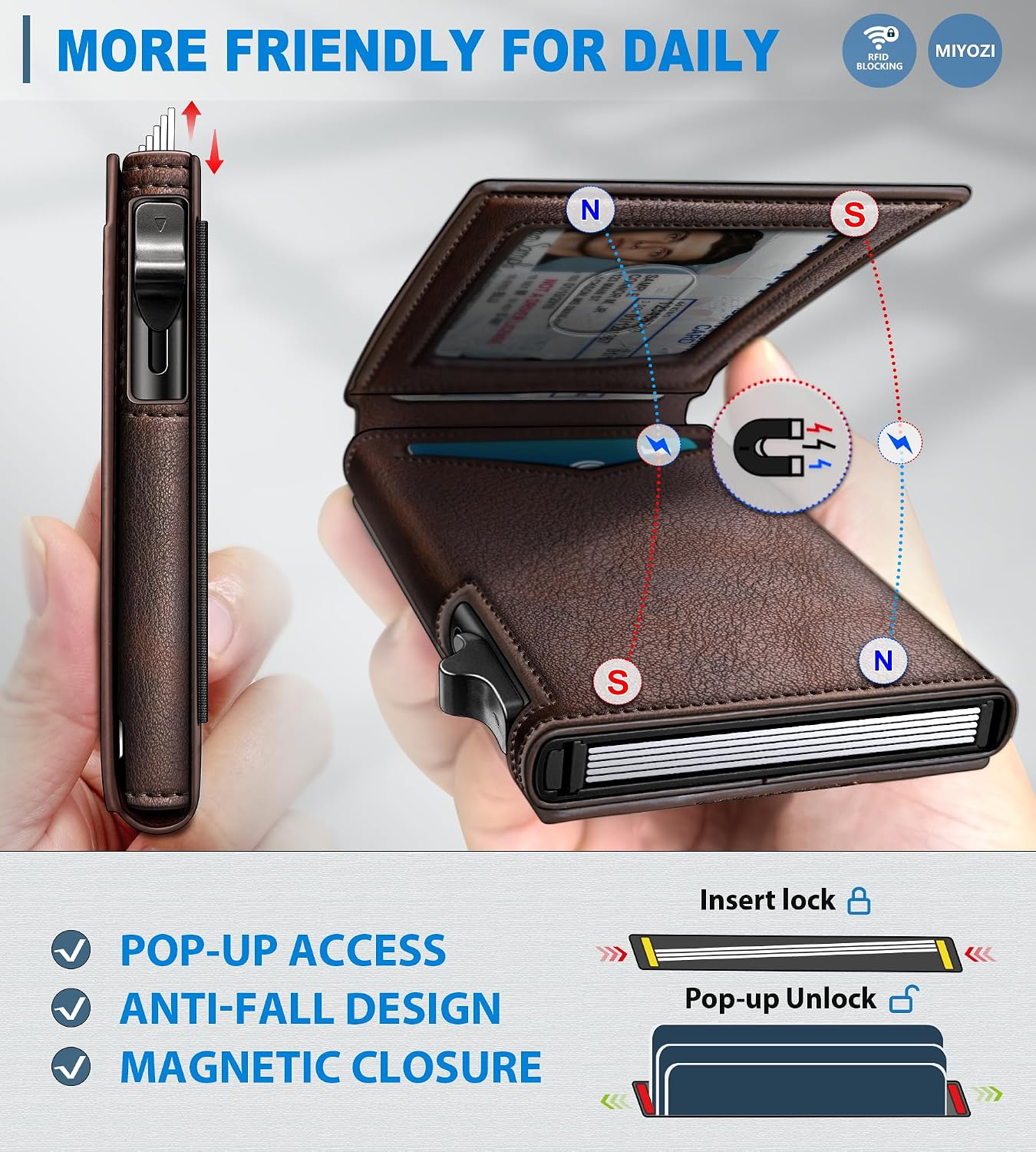 BILLETERA PARA HOMBRE MIYOZI SLIM POP UP CON BLOQUEO RFID Y VENTANA PARA ID - 3