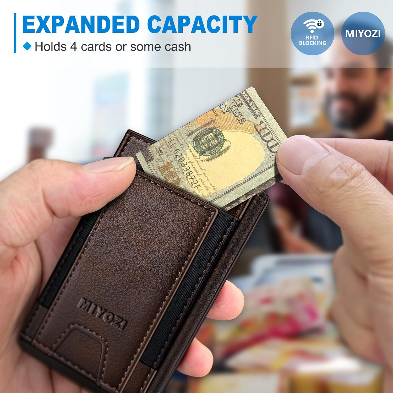 BILLETERA PARA HOMBRE MIYOZI SLIM POP UP CON BLOQUEO RFID Y VENTANA PARA ID - 5