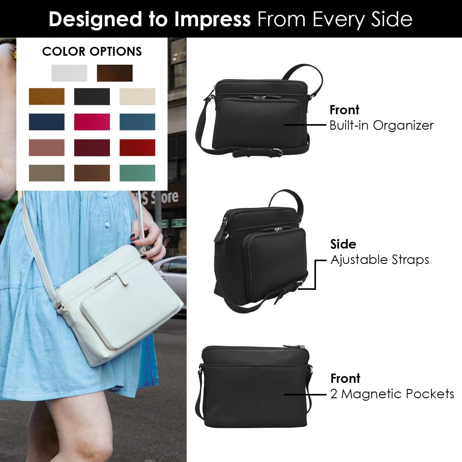 BOLSO CRUZADO DE CUERO GENUINO ILI NEW YORK PARA MUJER CON BLOQUEO RFID Y CORREA AJUSTABLE - 4