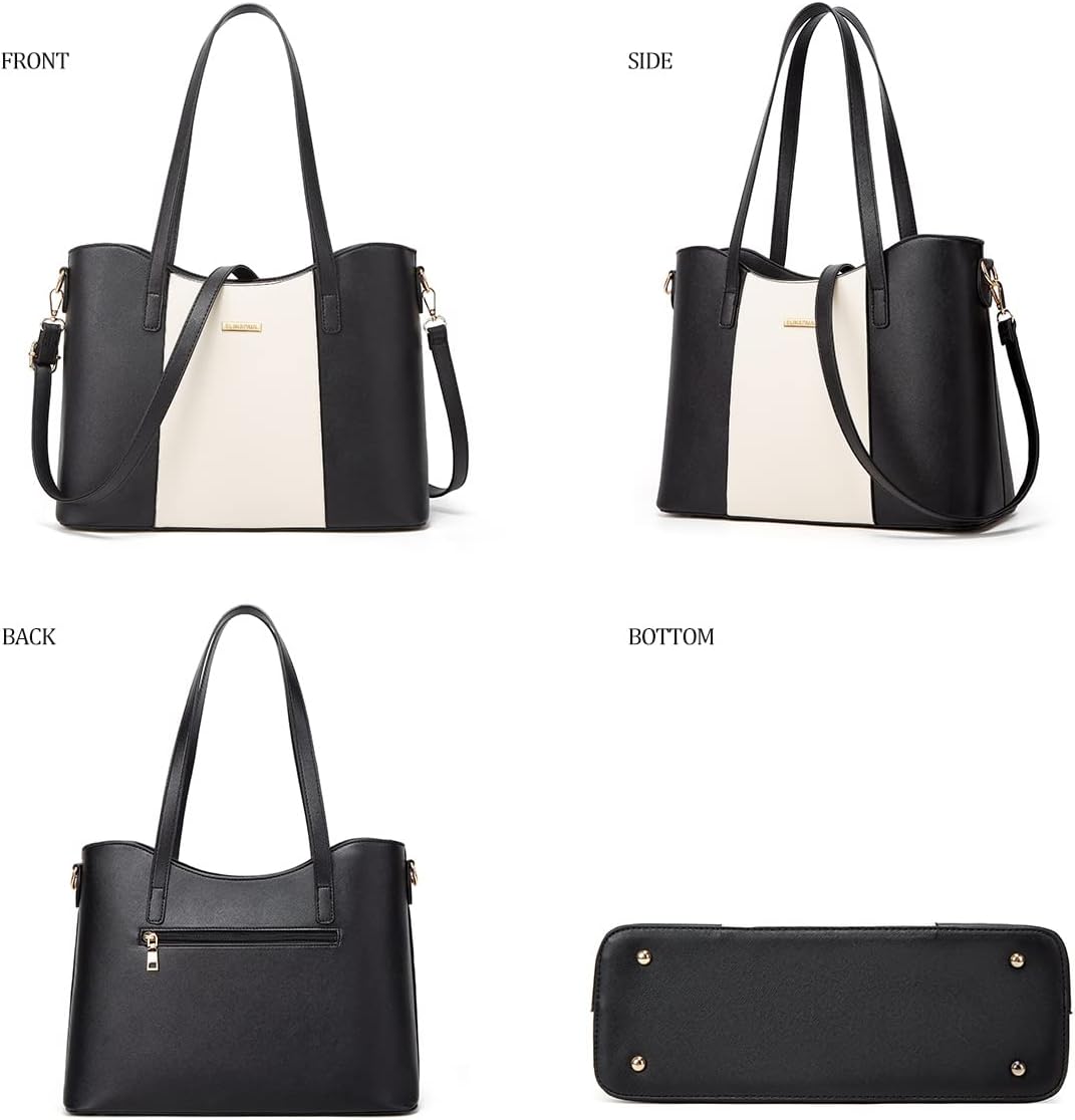 BOLSO SATCHEL PARA MUJER YTL SINTÉTICO CON DOBLE ASA BEIGE Y NEGRO - 4