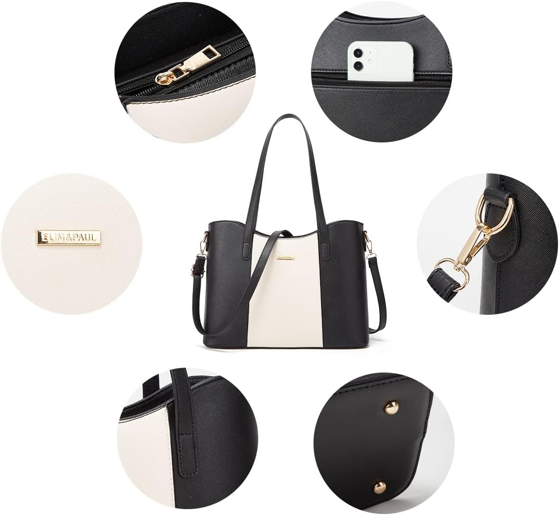 BOLSO SATCHEL PARA MUJER YTL SINTÉTICO CON DOBLE ASA BEIGE Y NEGRO - 5