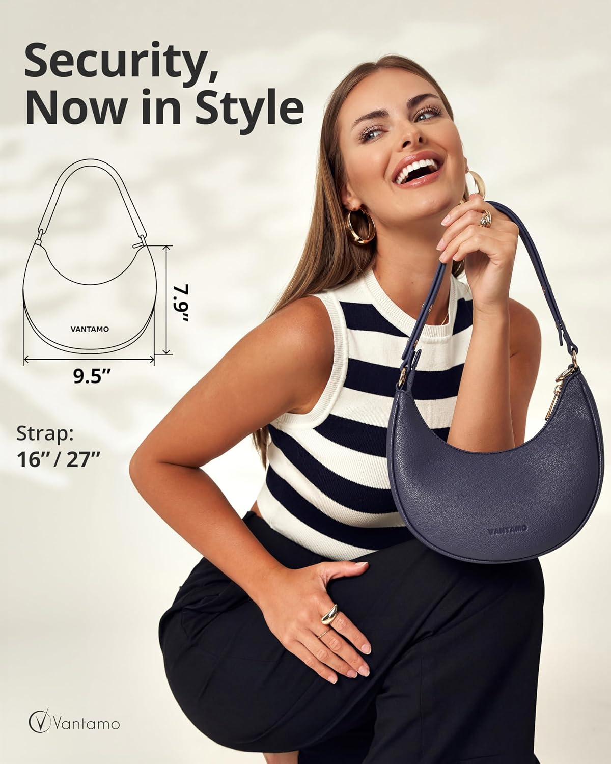 BOLSO CRESCENT VANTAMO PARA MUJER CON PROTECCIÓN RFID Y CLIP ANTIRROBO - 2