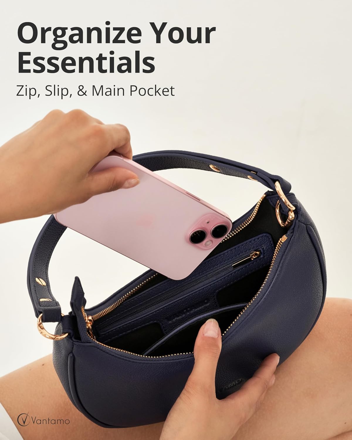 BOLSO CRESCENT VANTAMO PARA MUJER CON PROTECCIÓN RFID Y CLIP ANTIRROBO - 4